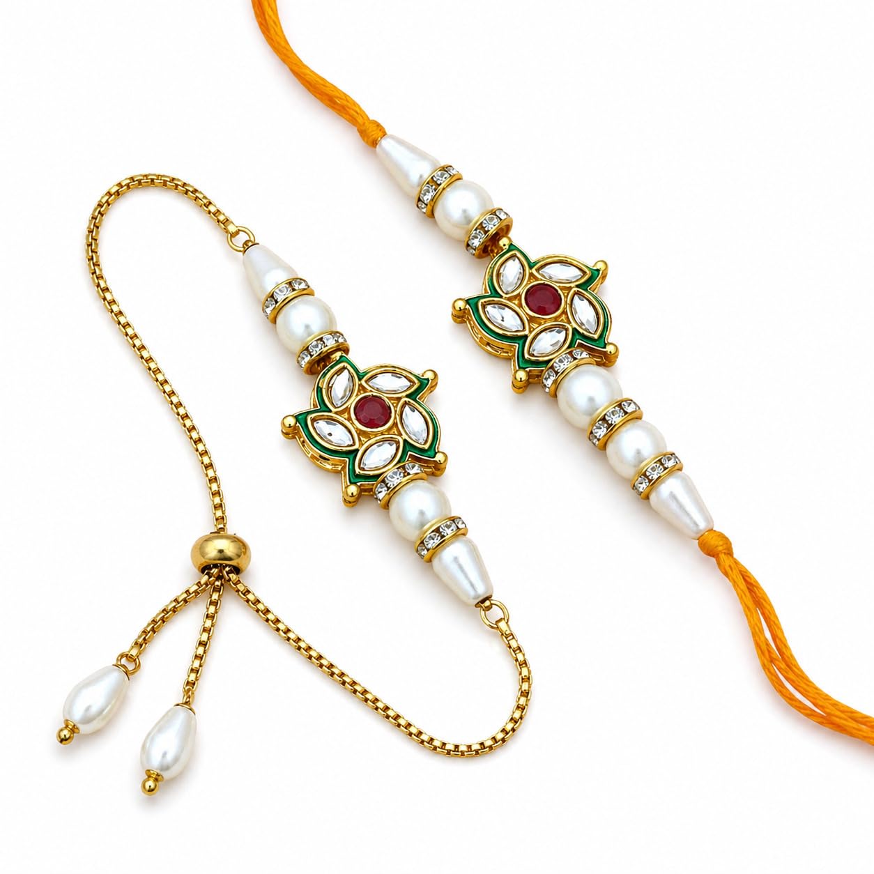 Alluring Gold Plated Bhaiya, Bhabhi Rakhi Gifts (Set of 2) Bhabhi with Roli Chawal, Greeting Card and and One Motivational Keychain (J5SK) (J5SK)-image-18
