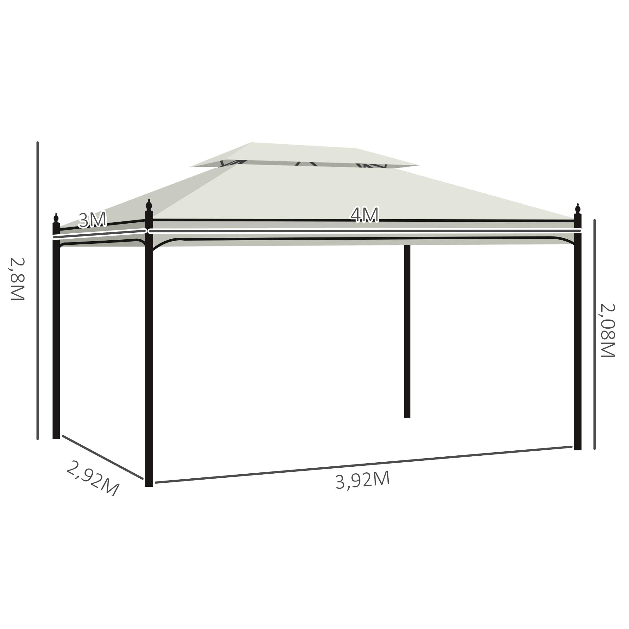 Outsunny Cenador de Jardín 4x3m Pabellón con Techo Doble Transpirable y 4 Cortinas Laterales Extraíbles Carpa de Acero Anti-UV Gazebo para Fiestas Bodas Eventos al Aire Libre Crema | Pabellón de Jardín Gazebo, Marco de Acero, 8 Orificios de Drenaje, Anti-