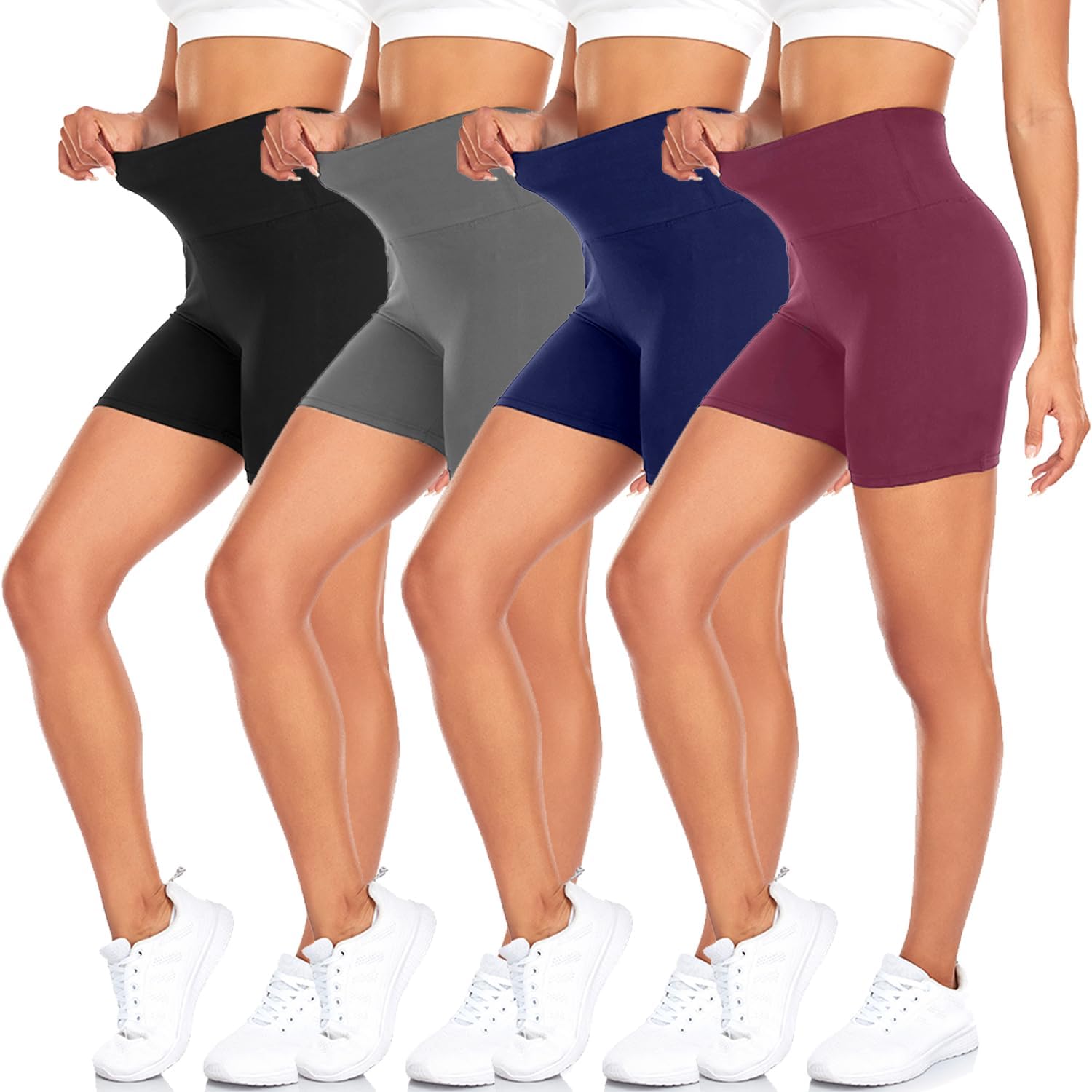 MOREFEEL 4er Pack Radlerhose Damen Kurze Hose Sporthose High Waist Leggings Blickdicht Sportshorts Elastisch Yogahose Sommer Hotpants Dehnbar Laufhose für Gym Sport Shorts Fitness Alltag