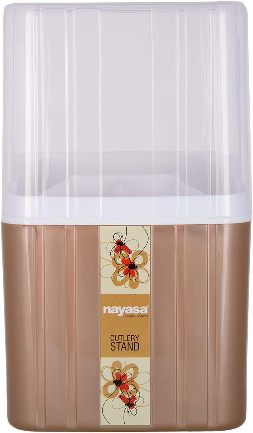 DOVEAZ Tara Plastic Cutlery Stand, Spoon Stand, Cutlery, Cutlery Holder for Kitchen, Cutlery Drainer, Cutlery for Kitchen, Cutlery Stand for Dining Table, BROWN