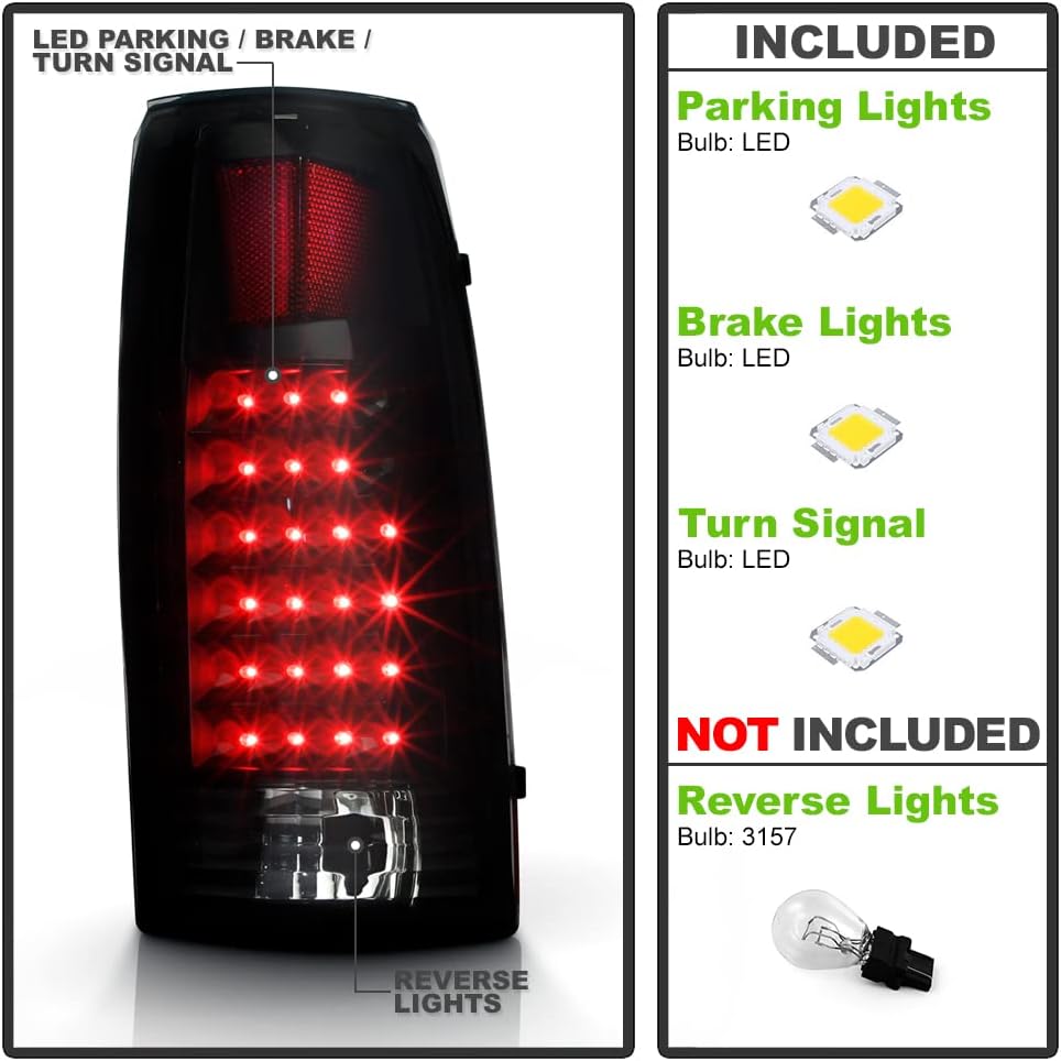 ACANII - For Black Smoke 1988-1998 Chevy Silverado GMC Sierra Suburban Tahoe LED Tail Lights Driver & Passenger Side