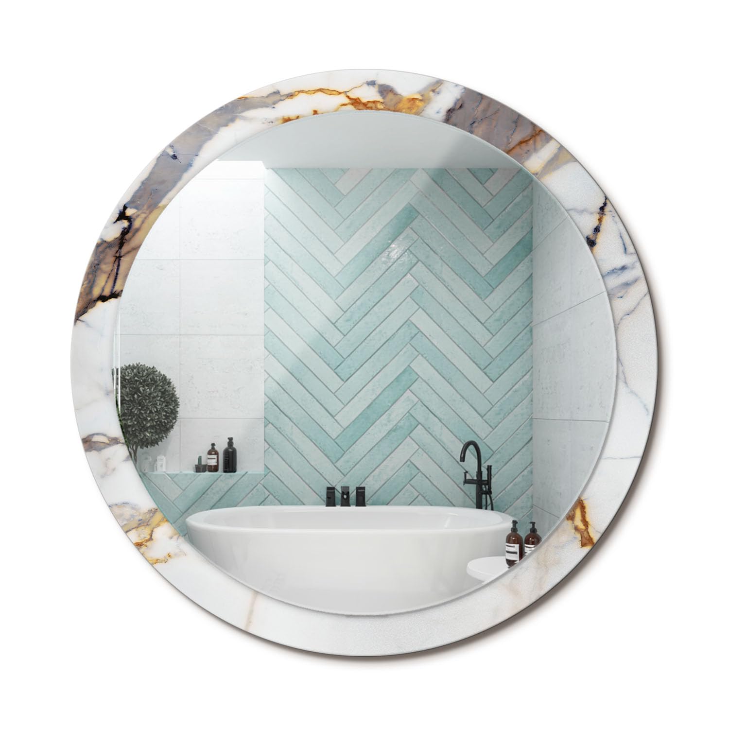 Miroir rond design graphique marbre blanc fi100 pour agrandir un couloir