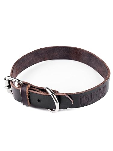 Mighty Paw Leather Dog Collar - Genuine Distressed Leather - Strong Metal Buckle - Ultimate Comfort - Modern Style for All Dogs Breeds - Comfort Puppy Collar - (Large - Brown)