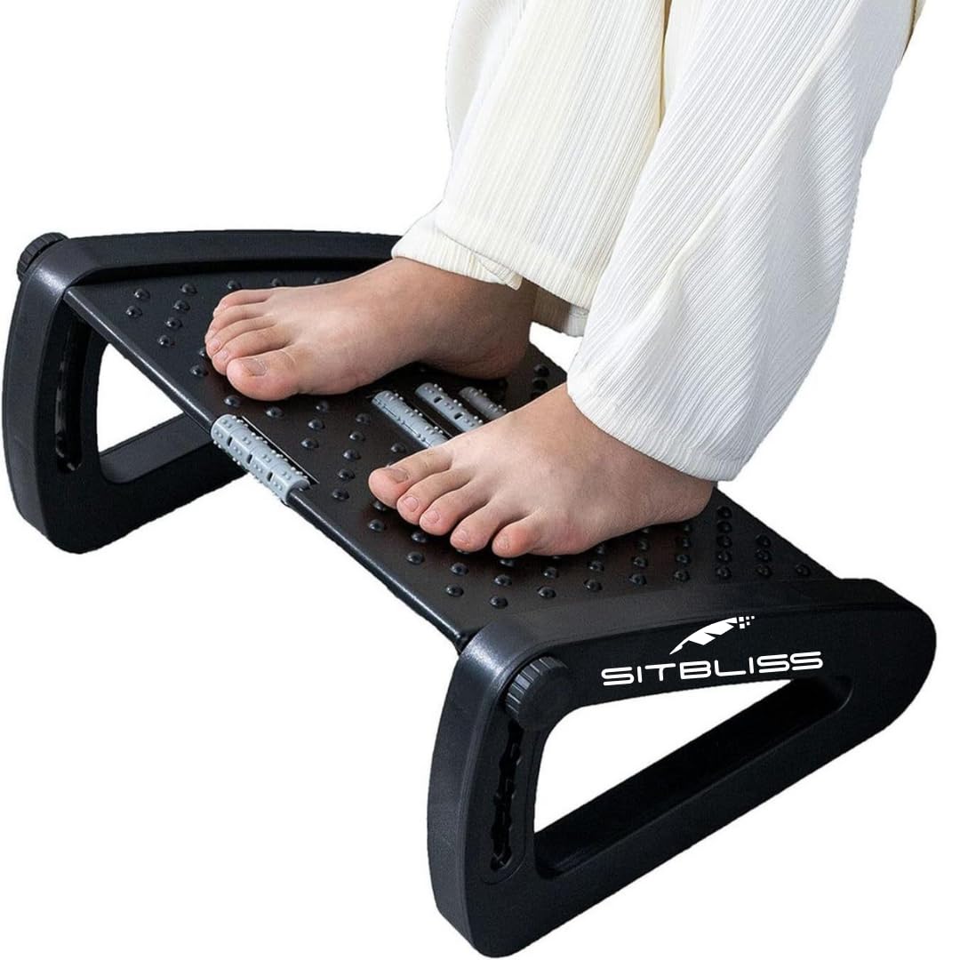 SITBLISS Adjustable Foot Rest Under Table with Massage Rollers & Texture | Ergonomic Footrest for Office Desk | Foot Rest for Chair & Sofa | Durable Footrest for Home & Workstation | 1 Year Warranty | FOOTREST 2.O