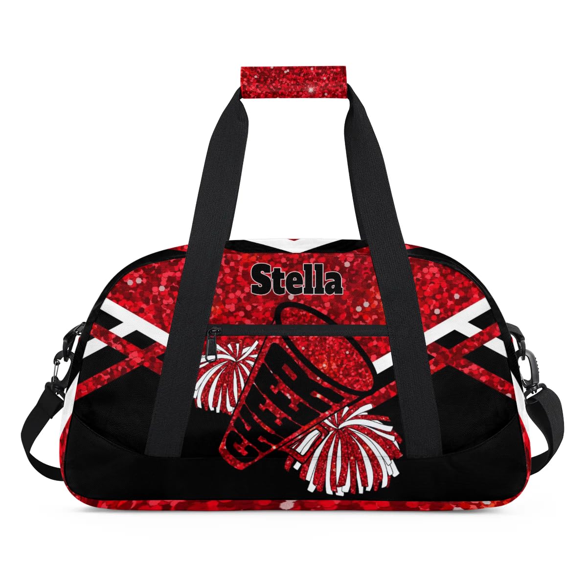 Custom Red Sequins Glitters Cheer Bag Sport Duffel Bag, Customize Travel Duffle Bag with Name, Overnight Weekender Bags Cheer Bag