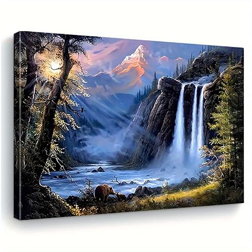 LSYALUCK Canvas Artwork Featuring a Waterfall Landscape - a Sophisticated Classic Art Deco Design, Colorful Canvas Wall Decoration(30x40cm(12x16in)/InnerFrame)