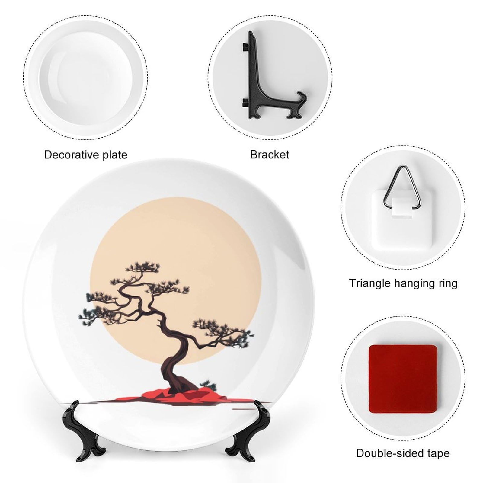 Plato decorativo de porcelana con diseño de árbol bonsái 10 pulgadas