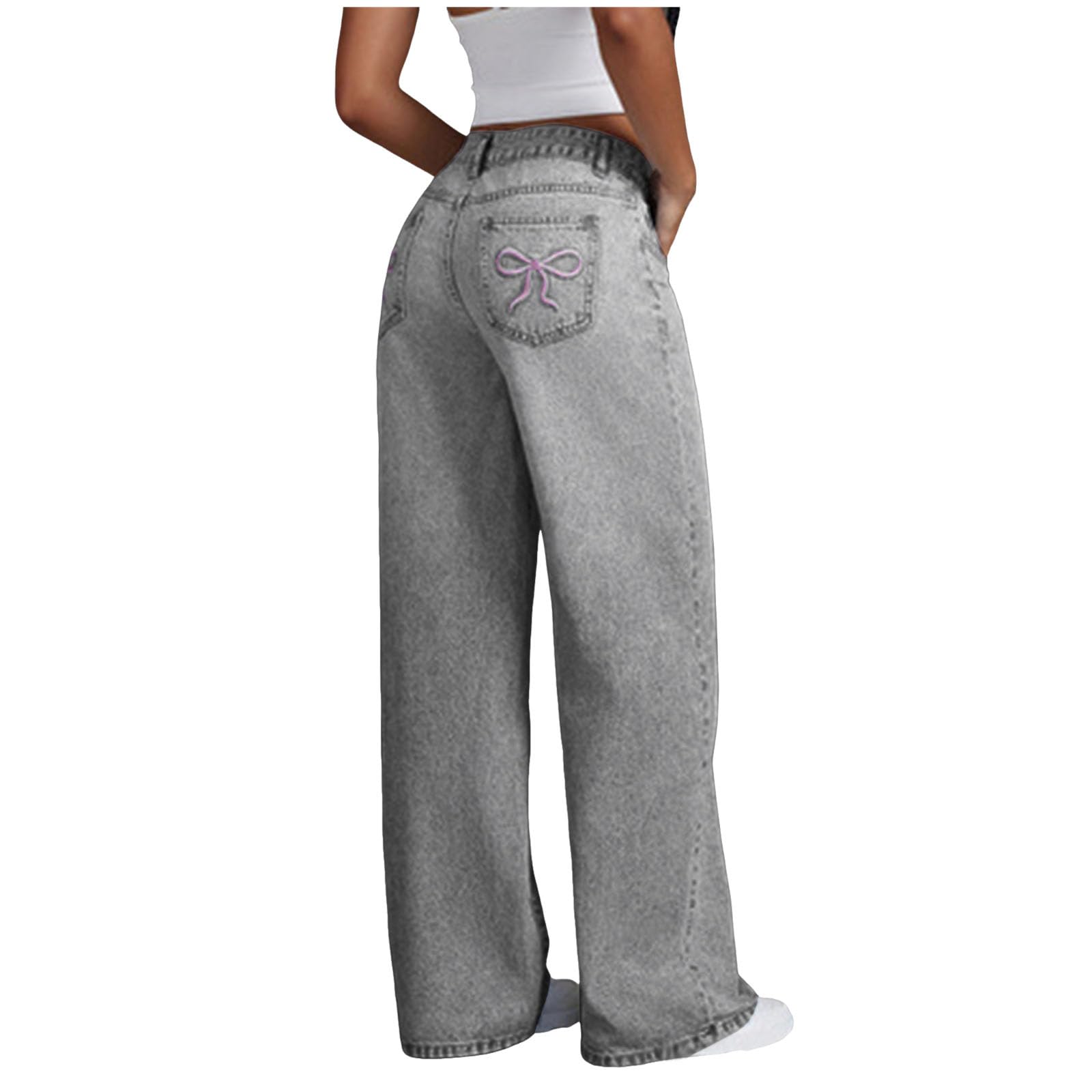 Jeans Ragazze Bambini Baggy Pantaloni Gambe Larghe Vita Elastica Sciolto Fit Lungo Denim Decontratto Jeans Y2K Pantaloni con Tasche 4-14 Anni