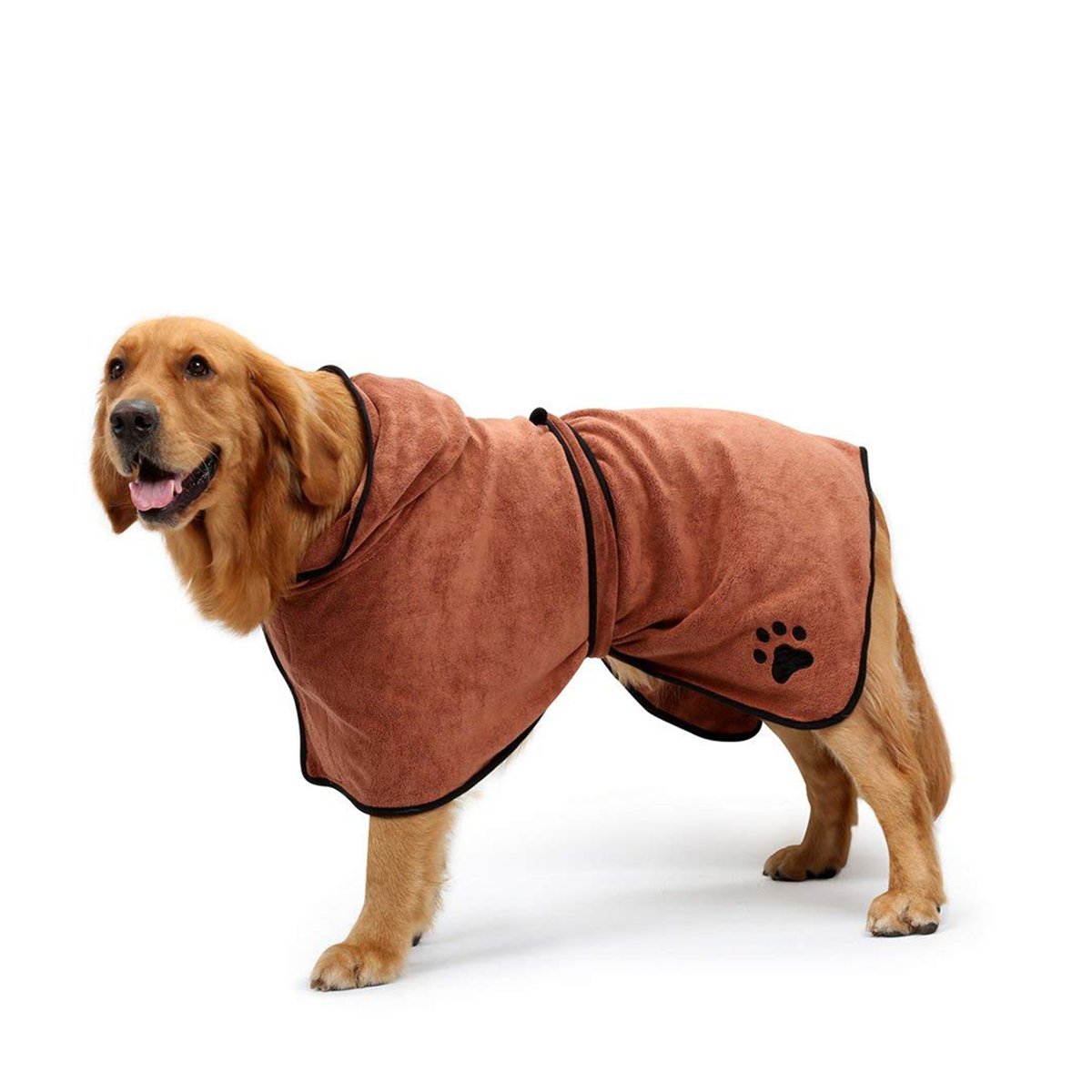 PETCUTE Peignoir de Bain Chien Super Absorbante en Microfibre,Peignoir pour Chien Lavable avec Capuchon et Sangle,Serviette de Bain pour Chien Séchage Rapide,pour la Pluie,la Douche,Caffe,L