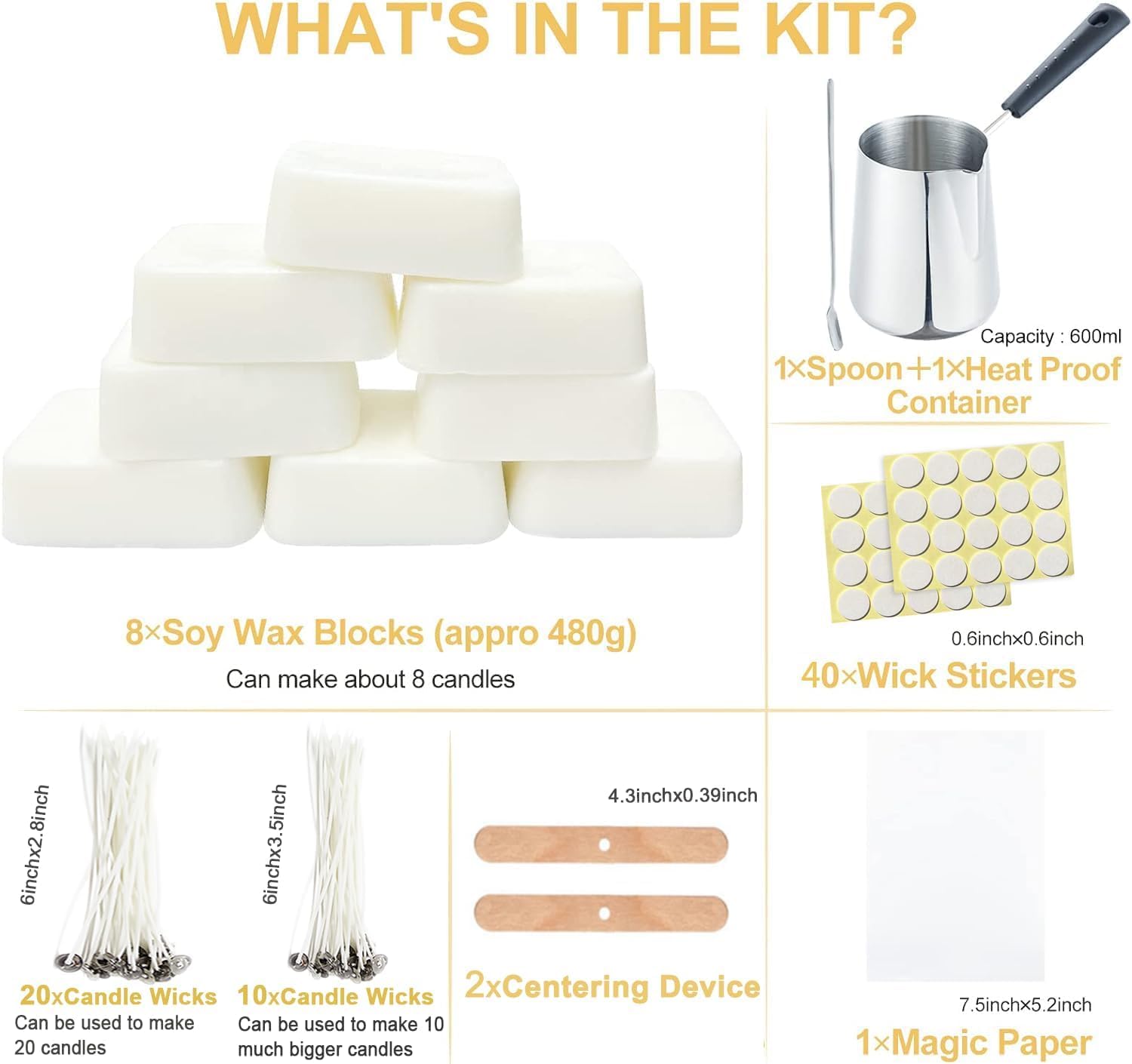Candle Making Kit for Adults Beginners,Candle Making Supplies Include Soy Wax for Candle Making,Candle Wax Melting Pot,Candle Wicks Stickers,Magic Paper and More-DIY Candle Kit,Full Crafts for Adults