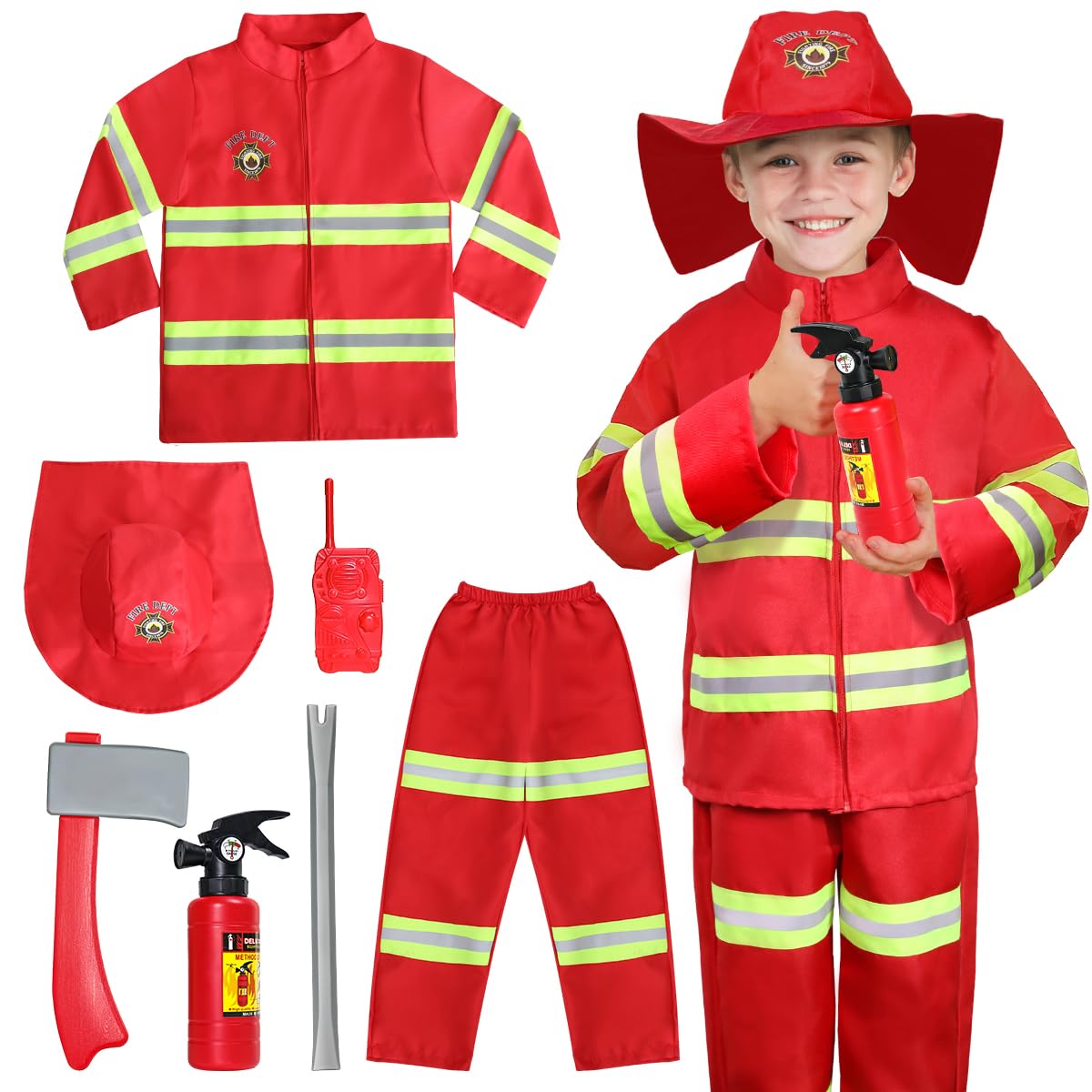 LOYO Kids Role Play Halloween Costumes, Fireman Costume with Firefighter Outfit Toys Accessories for ChildrenLOYO Kids Role Play Halloween Costumes, Fire…
