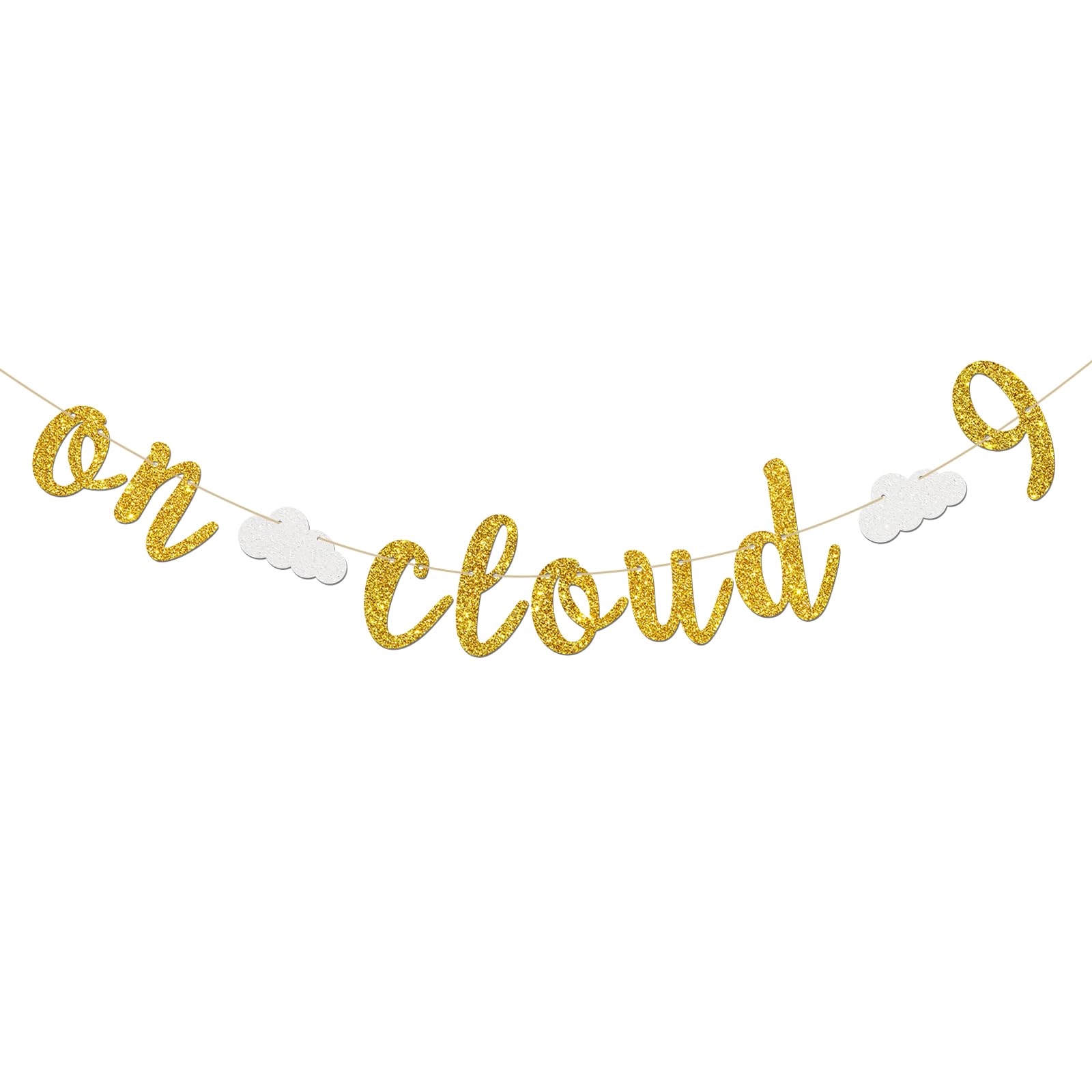 INNORU On Cloud 9 Banner - Happy 9th Birthday Party Decor for Boys Girls - Cheers to 9 Years Party Decorations Supplies, Gold Glitter