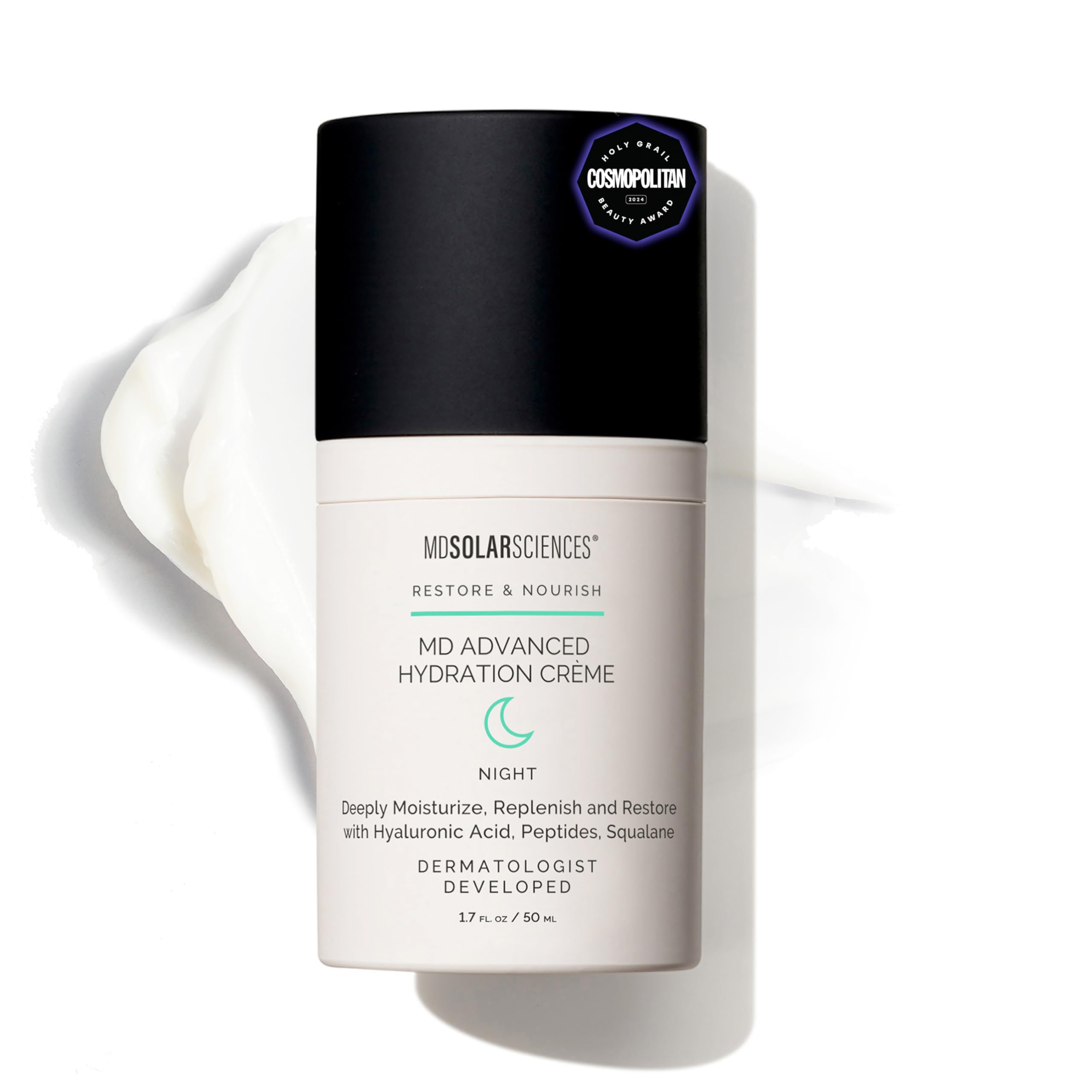 MDSolarSciences MD Advanced Hydration Crème | Time-Released Night Cream with Hyaluronic Acid, Peptides & Squalane | Intense Anti-Aging Hydration & Barrier Support | 1.7 oz