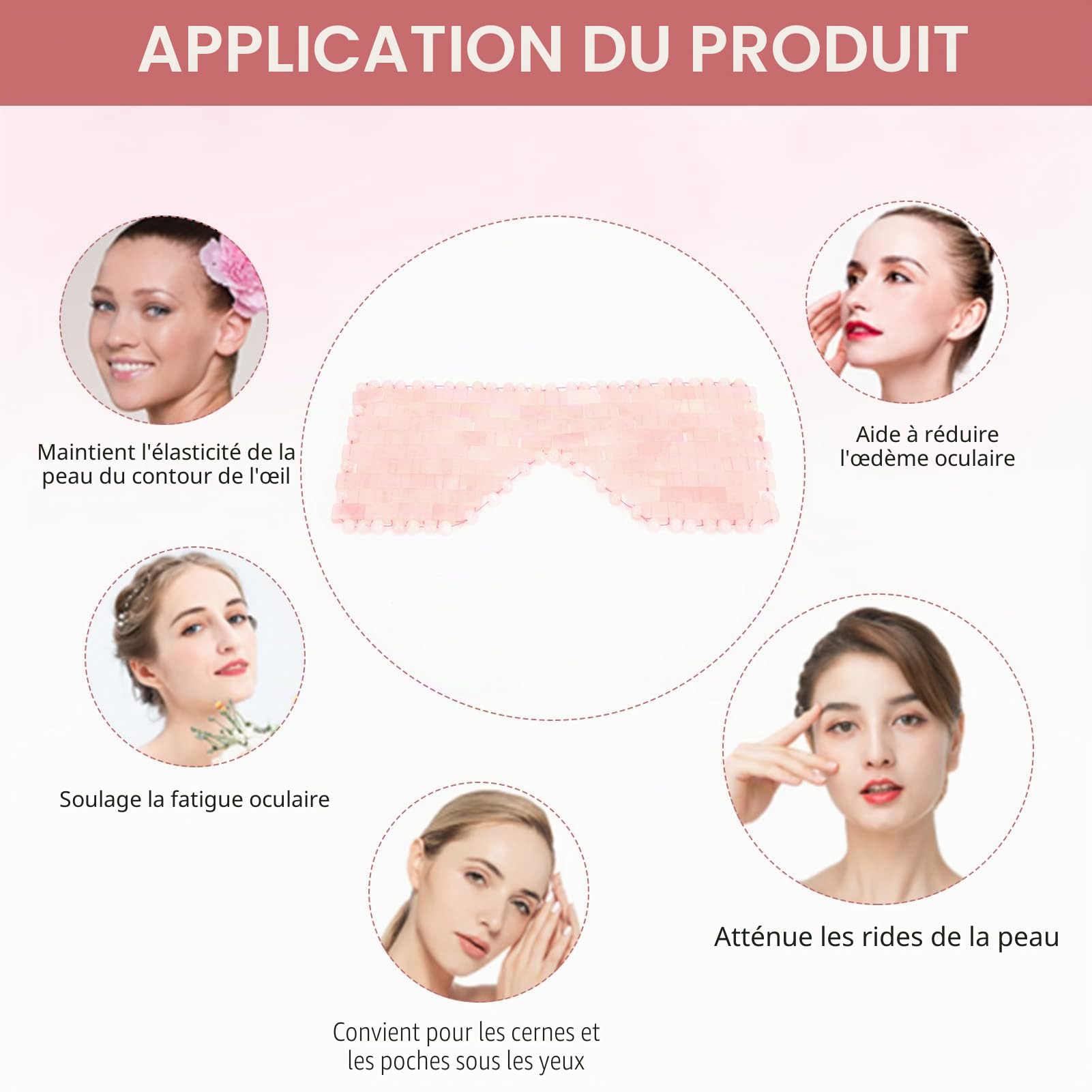Masque Pour Les Yeux Masseur pour le Visage, Masque Visage Pierre, Anti-Âge Yeux en Jade, Thérapie Par Le Froid, Jade Pierre de Jade For Apaiser La Fatigue, Yeux Gonflés, Les Cernes (Quartz Rose)