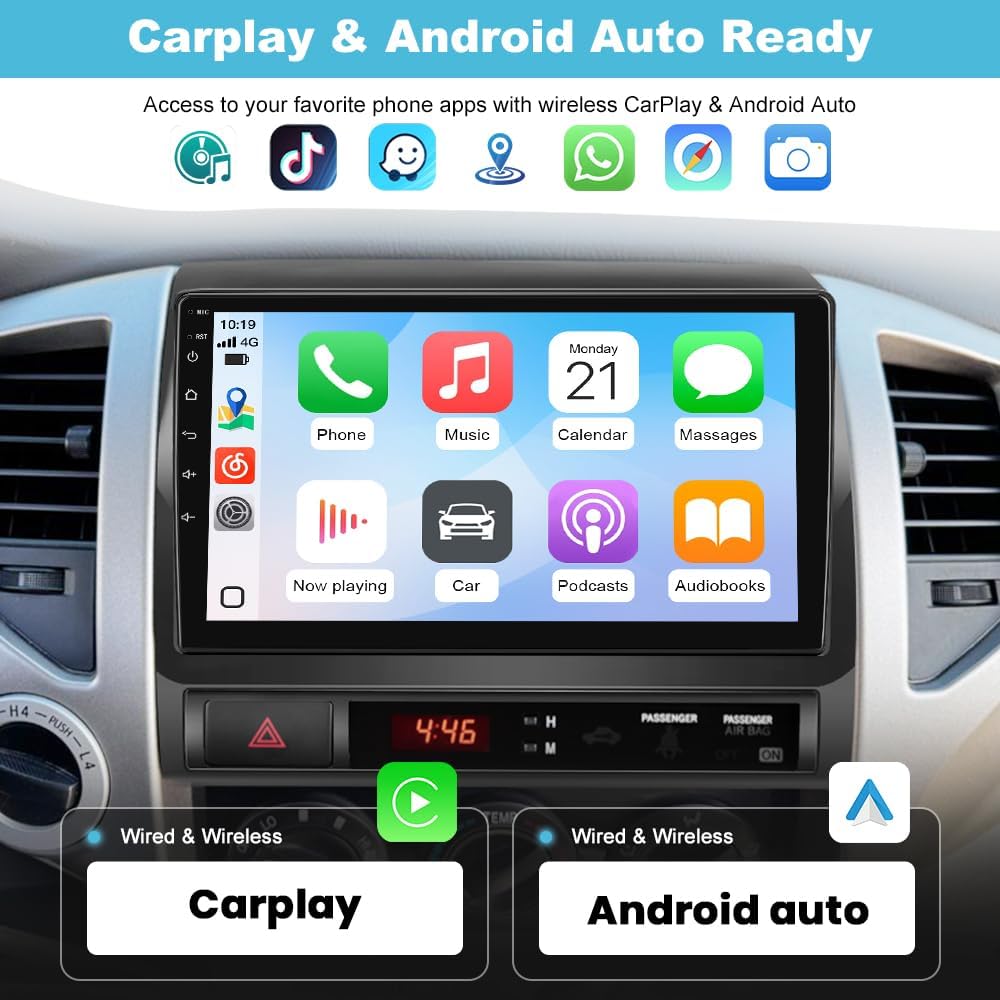 AWESAFE Android Car Stereo for Toyota Tacoma 2005-2015, 5G WiFi 9" Touch Screen Head Unit Tacoma Radio Upgrade with Wireless CarPlay Android Auto AM FM DSP HD Backup Camera
