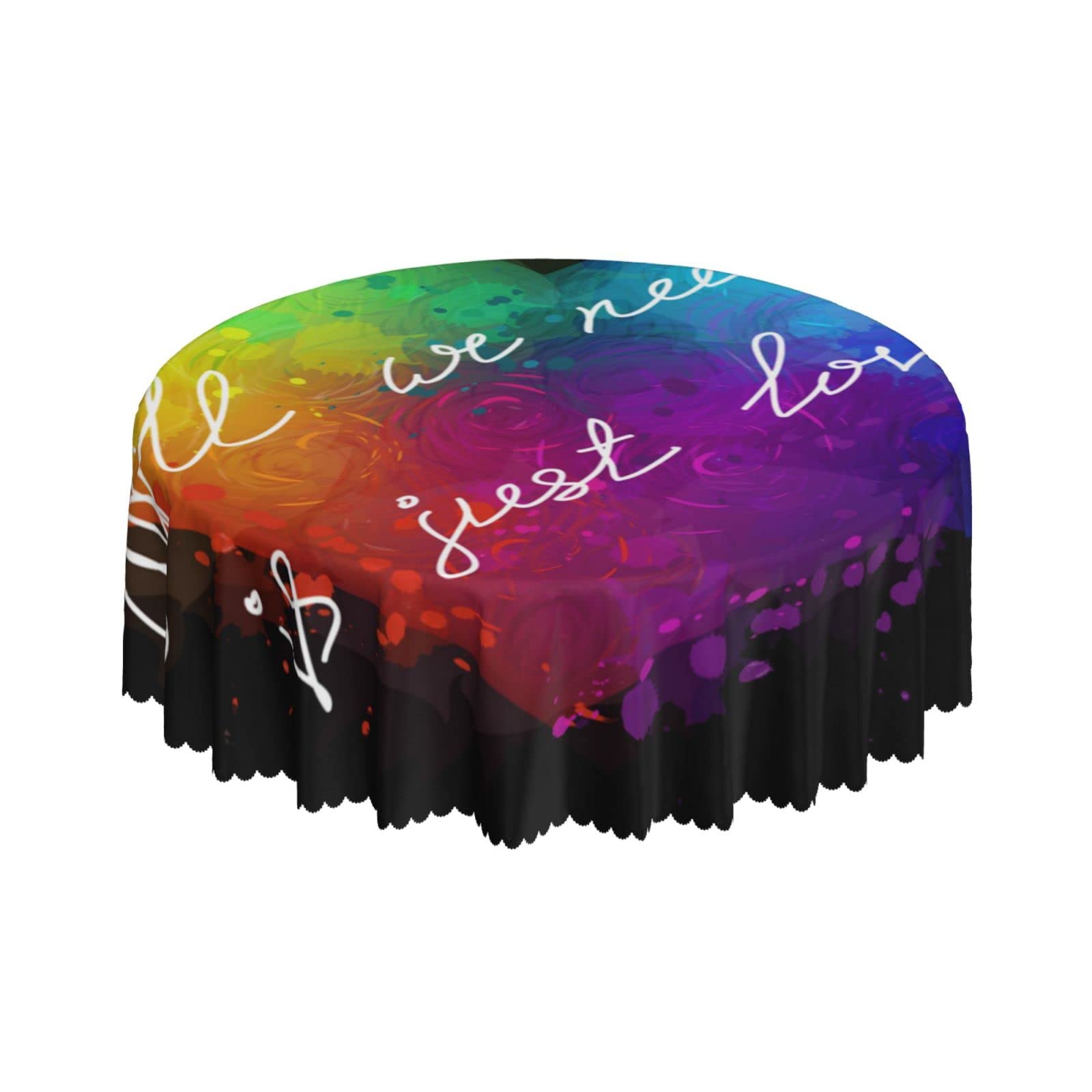 Lsjuee Rainbow Neon Heart Colorful Round Tablecloth 60 Inch Printed Washable Tablecloth for Dining Party Holiday Fall Home Decorative