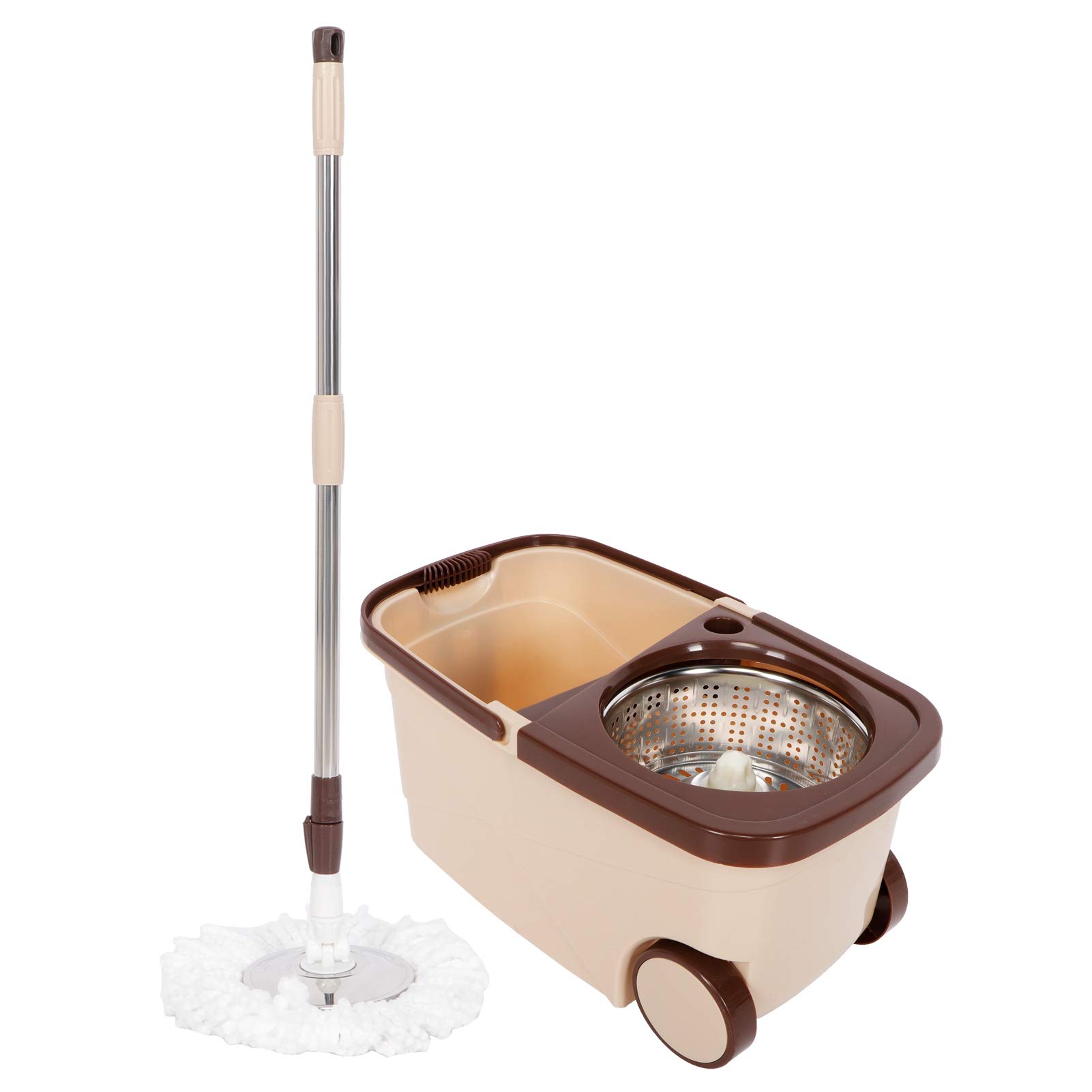 Ausla Kit de Fregona de Piso, Fregona de Limpieza de Acero Inoxidable 304 con Cubo, de Limpieza de Piso Giratorio, de 94-124 Cm, Cabezal de Microfibra, para Cocina, Baño, Oficina, Azulejos de Madera