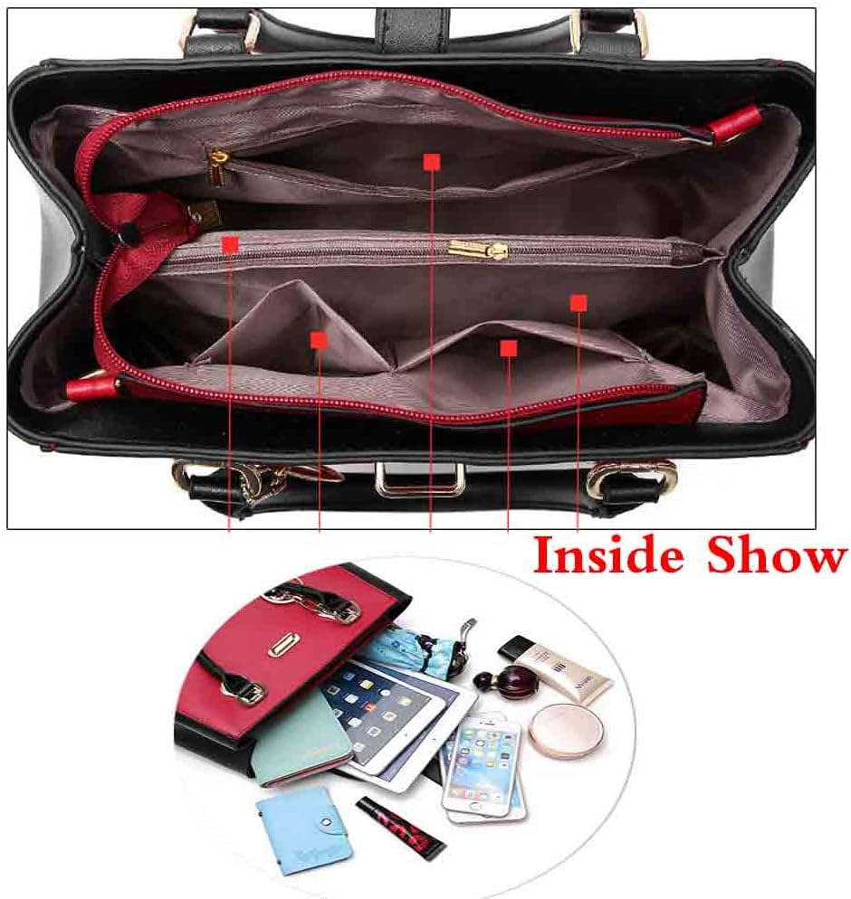 Women Handbag and Purse Stitching Shoulder Top-handle Bag Tote with Heart-shaped Pendant - Image 5