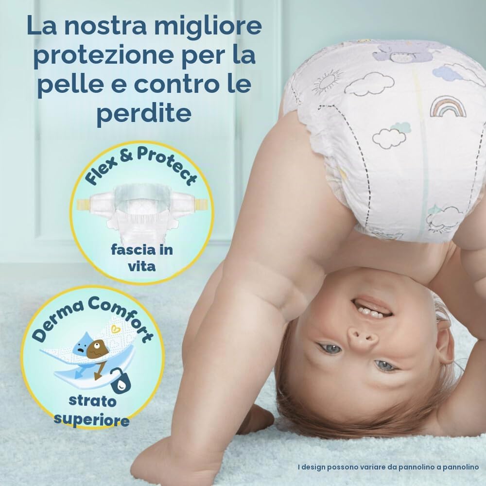 Pampers Premium Protection Taglia 7, Pannolini x128, 15kg+, Doppia protezione per la pelle e contro le perdite, confezione 1 mese
