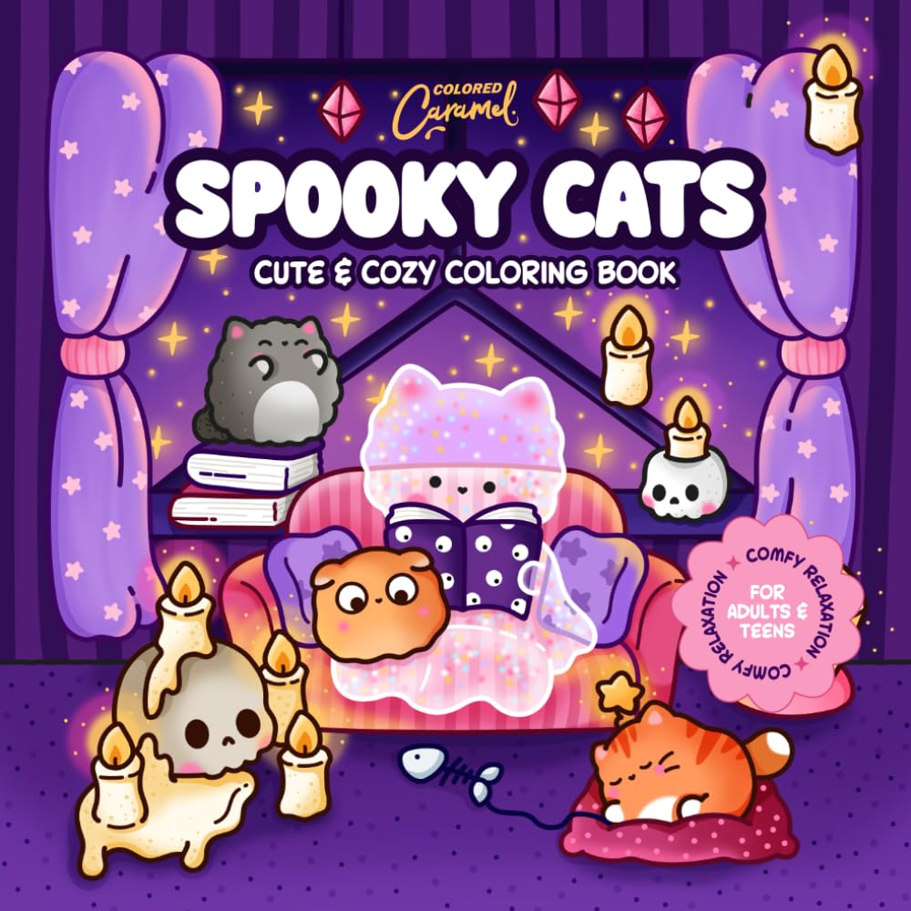Spooky Cats: Cute & Cozy Coloring Book Comfy Relaxation for Adults and Teens