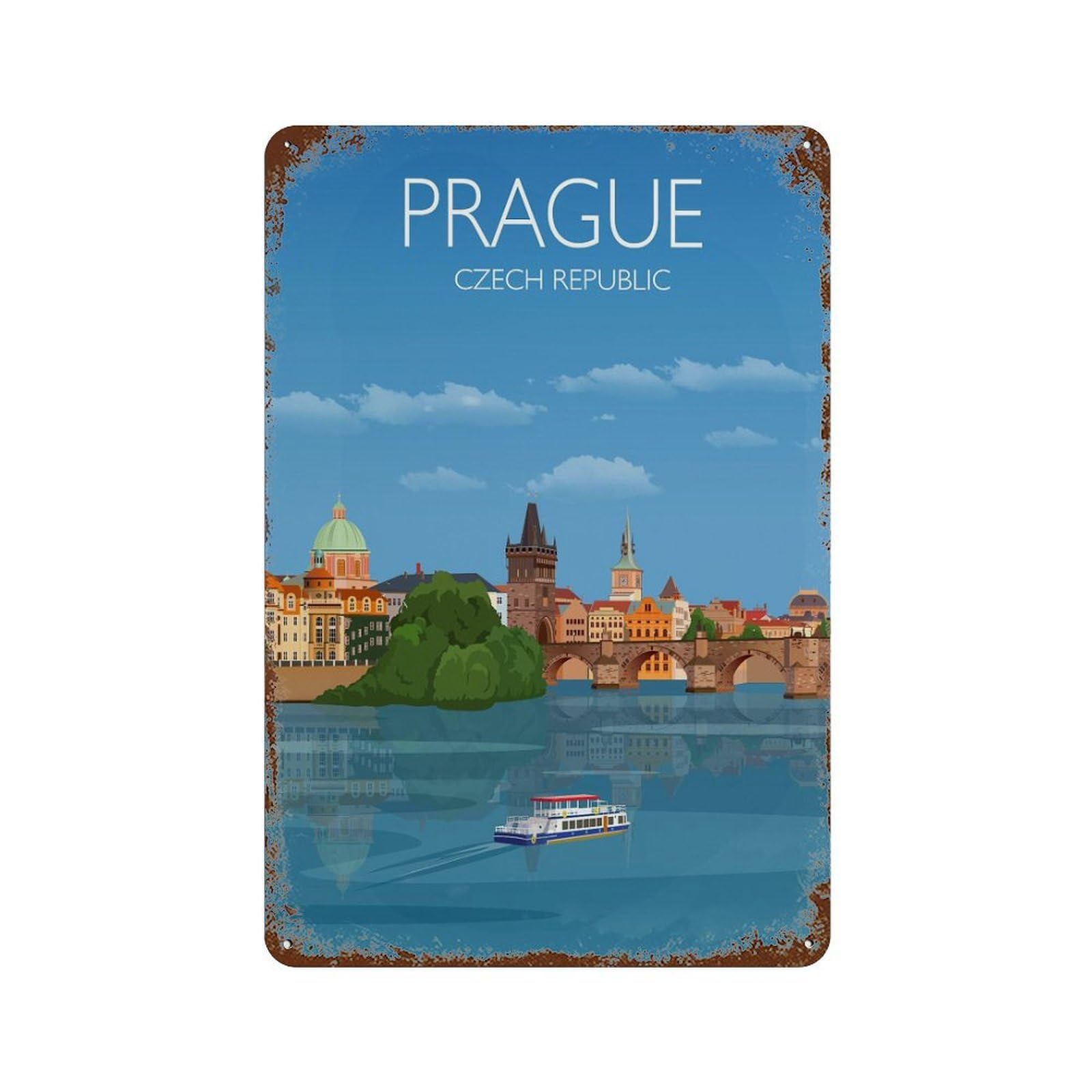 xiaoxiaoshen Travel of Prague City Czech Republic Cityscape Wall Decor Art Metal Tin Poster Modern Home Decor Art Home Bar Shop Decorations Vintage Sign 30x20cm
