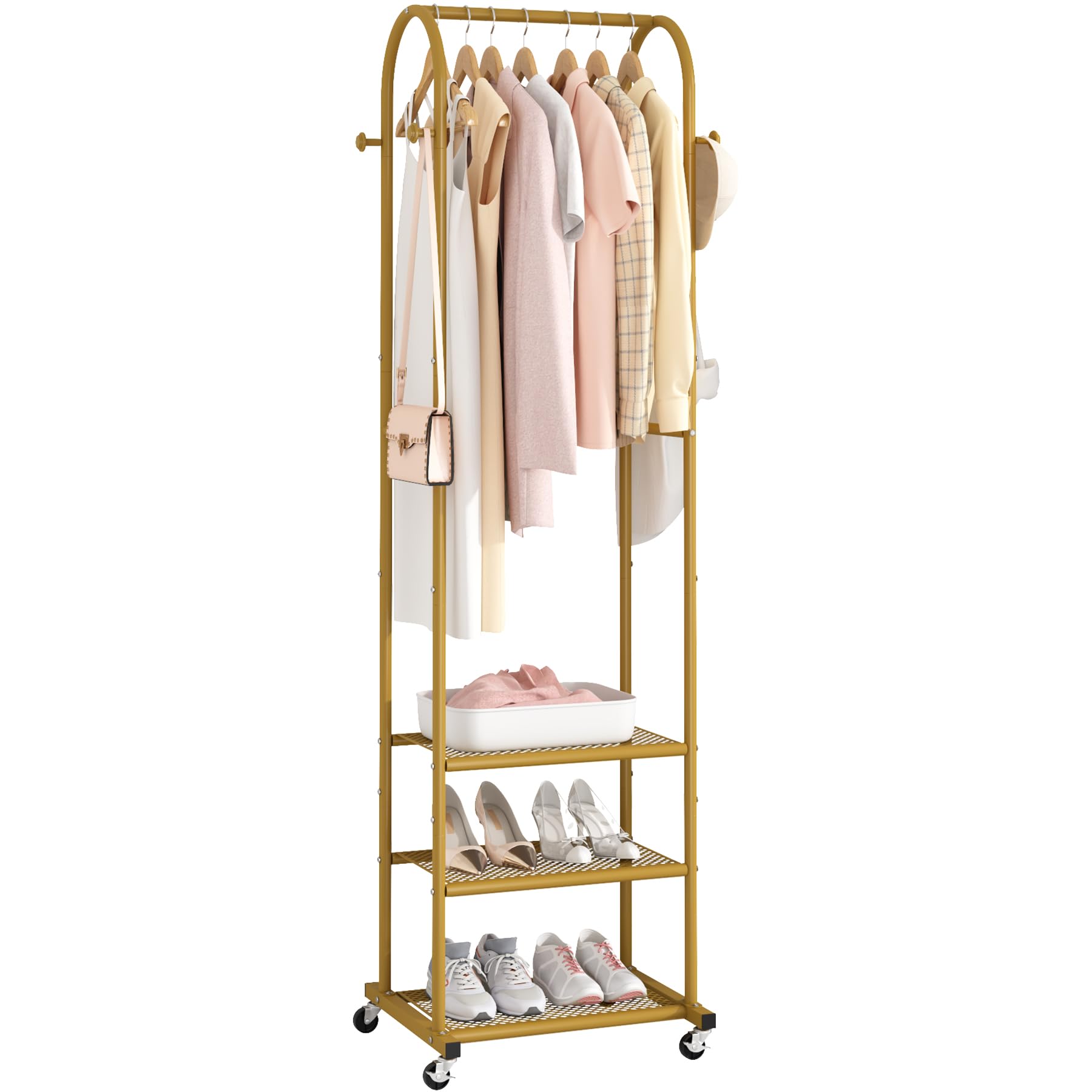 Heavy Duty Clothing Rack with Wheels Modern Garment Rack with 3 Metal Shelves 71 8Inches Display Rack for