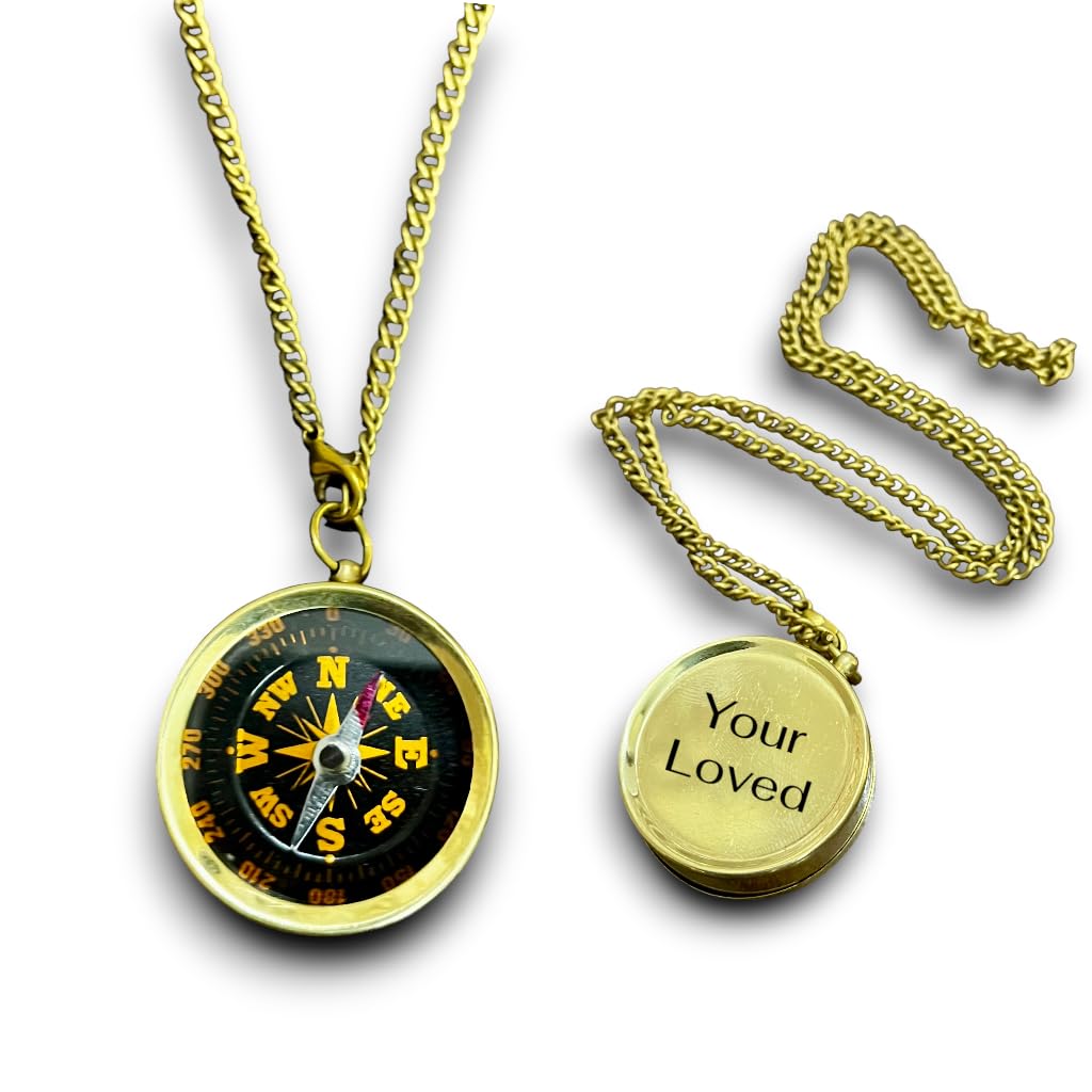 Personalized Brass Locket Pocket Compass Chain Pendant Brass Nautical Birthday Gift for Your lovedones-image-4