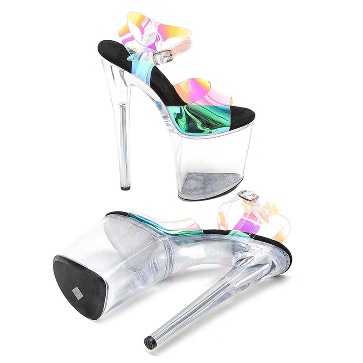 WUXIN H&P Women's Clear Platform Exotic Pole Dance Ankle-Strap Sandal 8 Inch Round Toe Fashion Model Sexy Stiletto Custom Dress shoes High Heel: 8 Black