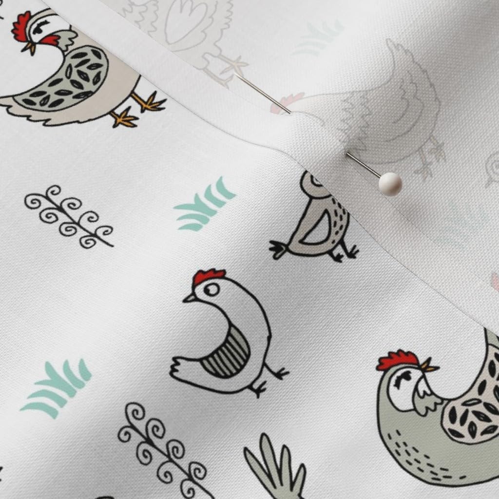 Spoonflower Fabric - Chickens Farmyard Chicken Bird Farm Birds Rooster Printed on Petal Signature Cotton Fabric by The Yard - Sewing Quilting Apparel Crafts Decor