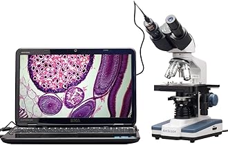 B120 Series Student & Professional LED Binocular Compound Microscope - 40X-2500X Magnification - Includes 1MP USB Camera & Siedentopf Head