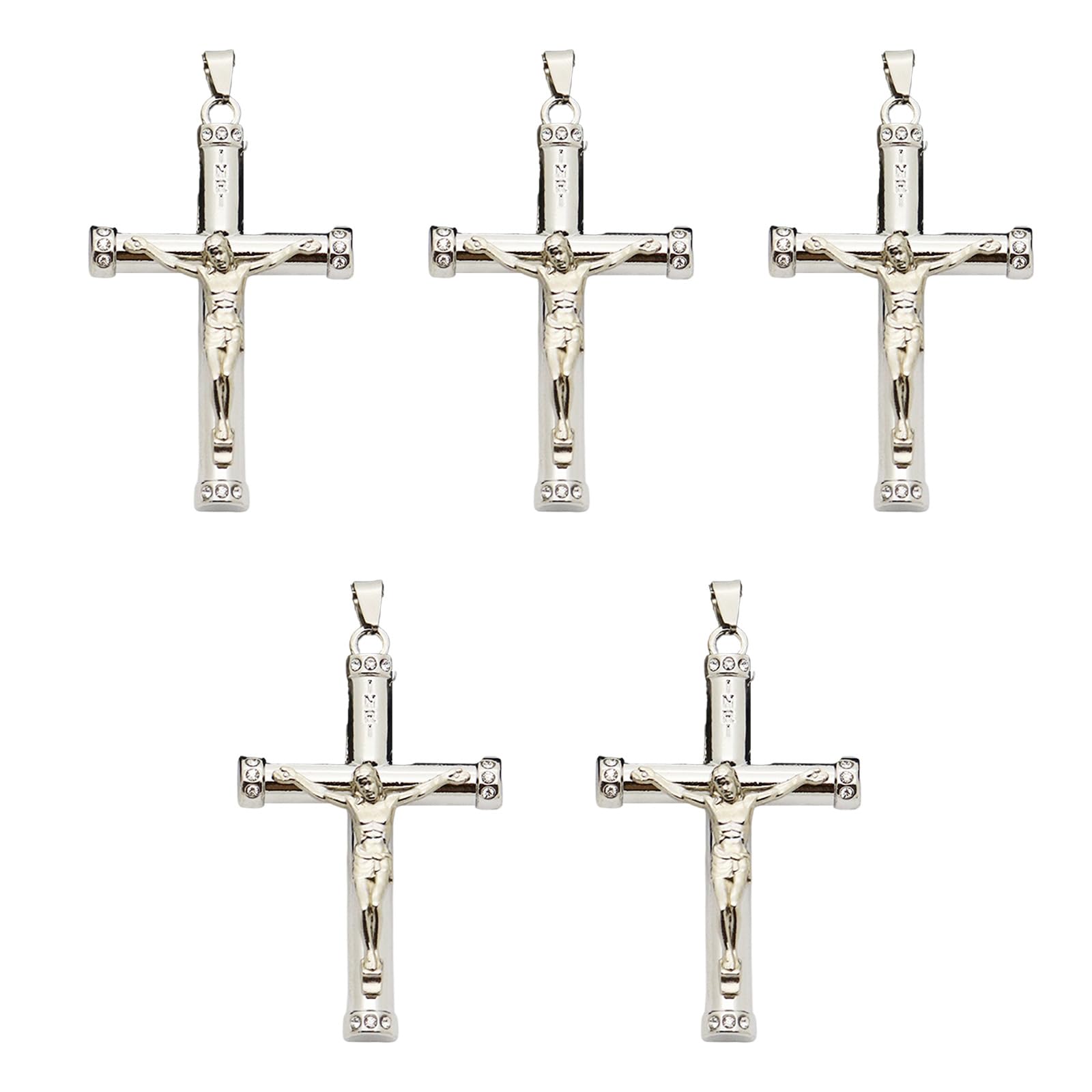 Tsophreniq 5pcs Gold Silver Color Cross Pendants 40x65mm Religious Charm Keychains Jewelry Making Finding Supplies Charm for Jewelry Making