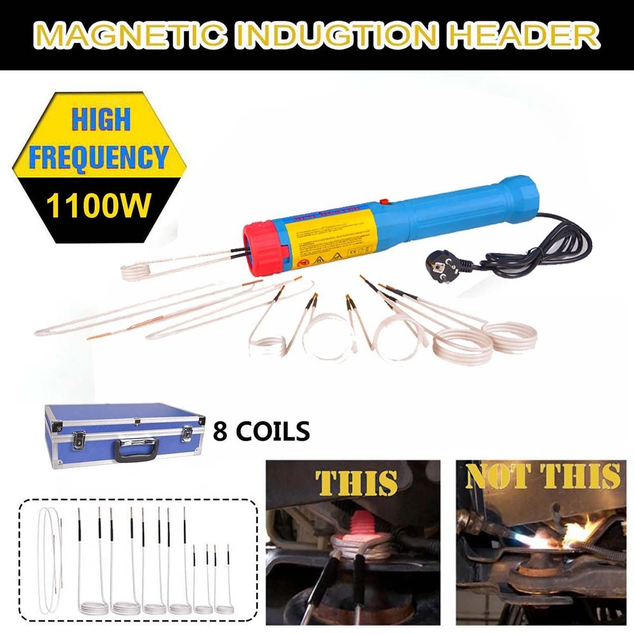 Magnetisches Induktionsheizungs-Set, 1100 W, handliches flammenloses Heizwerkzeug für Automobil-Rostentfernung und Heizanwendungen