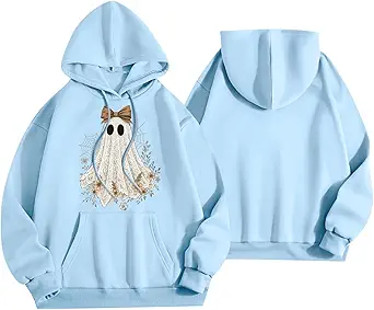 Halloween Hoodies for Women 2025 Fall Fashion Long Sleeve Cute Ghost Graphic Lightweight Hoodie with Pockets