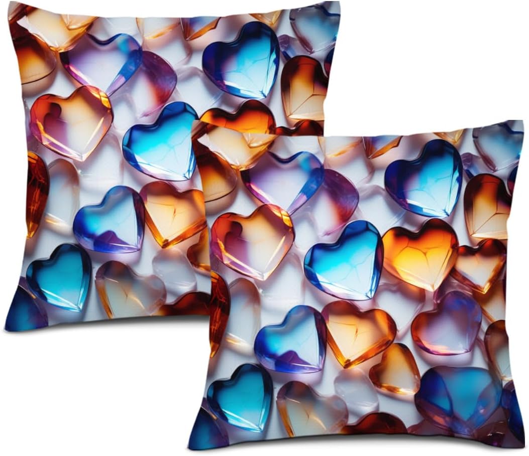 Art and Beyond Set of 2 Pillowcases Watercolor Heart Pillowcovers Stained Glass Style Hearts Pattern Design Pillow Case Cushion Covers for Bedroom Dorm Living Room Decor