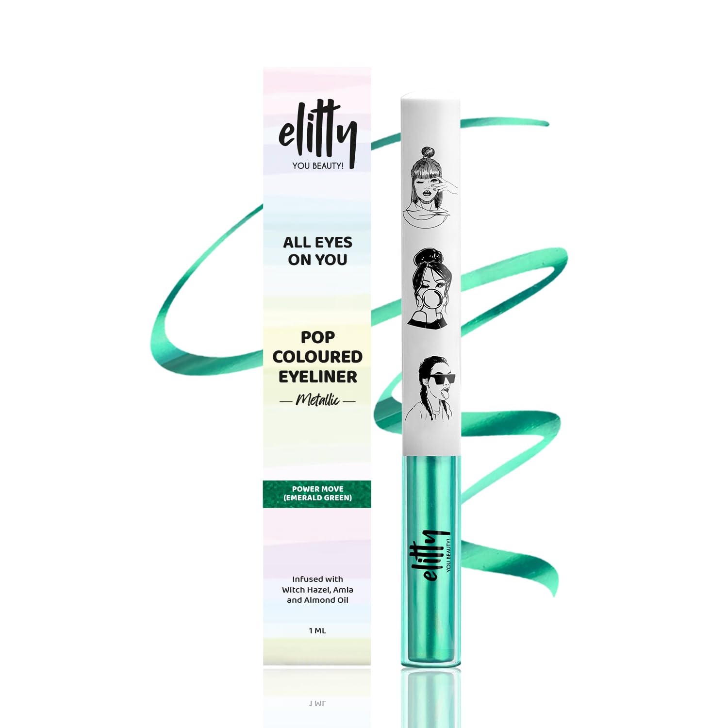 Elitty Power Move | Emerald Green Coloured Intense Waterproof Liquid Eyeliner (Metallic Finished) | Lasts Upto 12hrs | Smudge Proof, Witch Hazel Infused, Quick Drying - 1ml-image-15