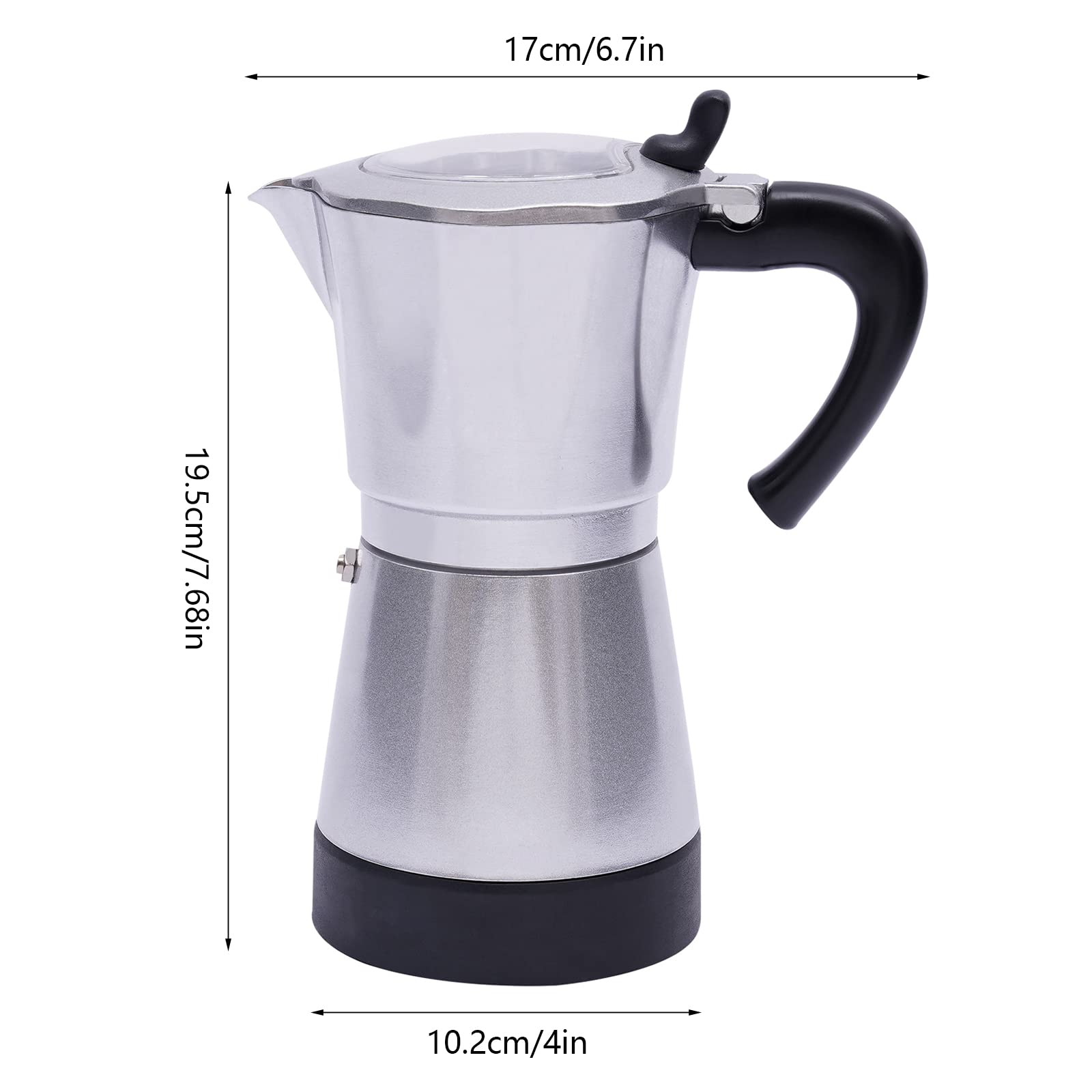 Cafetera eléctrica de 480 W, cafetera italiana con 2,5 bares de presión, cafetera de 300 ml para espresso, cafetera de camping con válvula de seguridad para estufa y camping, color plateado