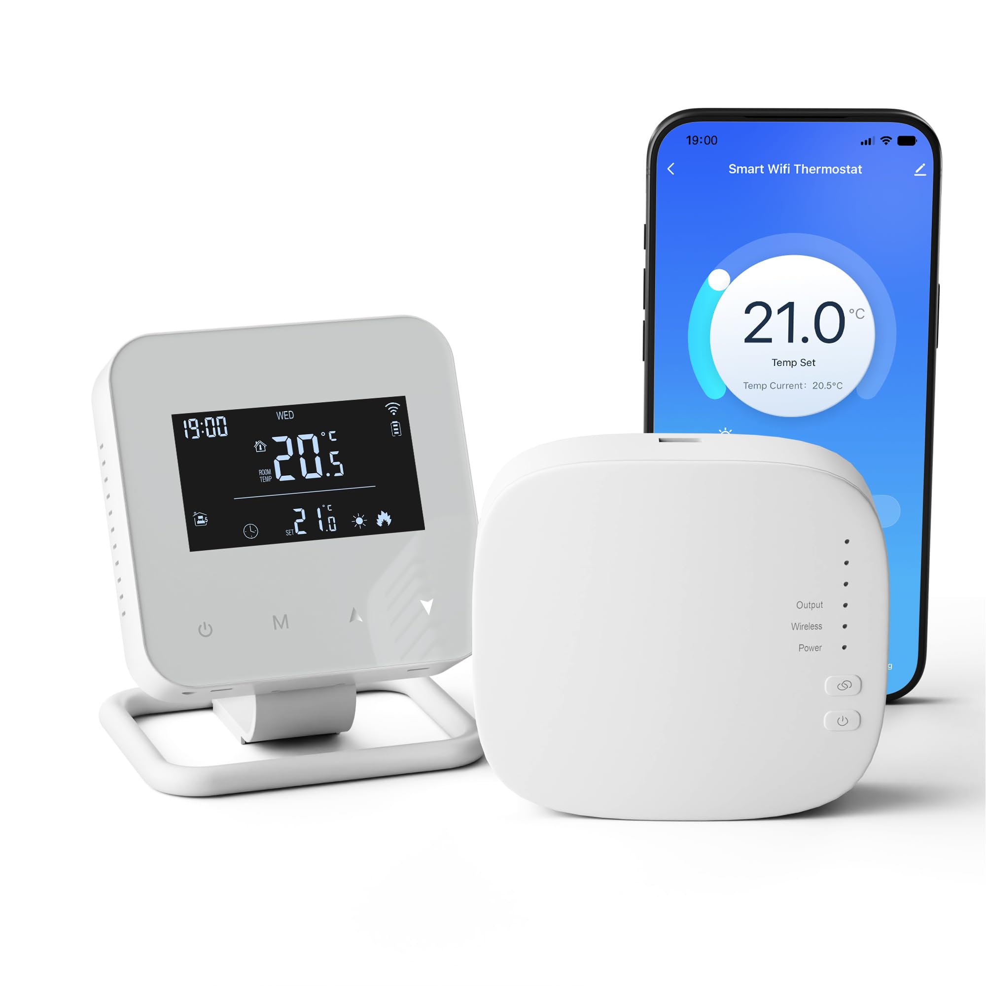 Termostato Inalámbrico WiFi con RF Receptor para Caldera 3A,Vaconoff Termostato programable Diariamente,Control Remoto por Tuya/Smart Life App y por Voz Alexa/Google