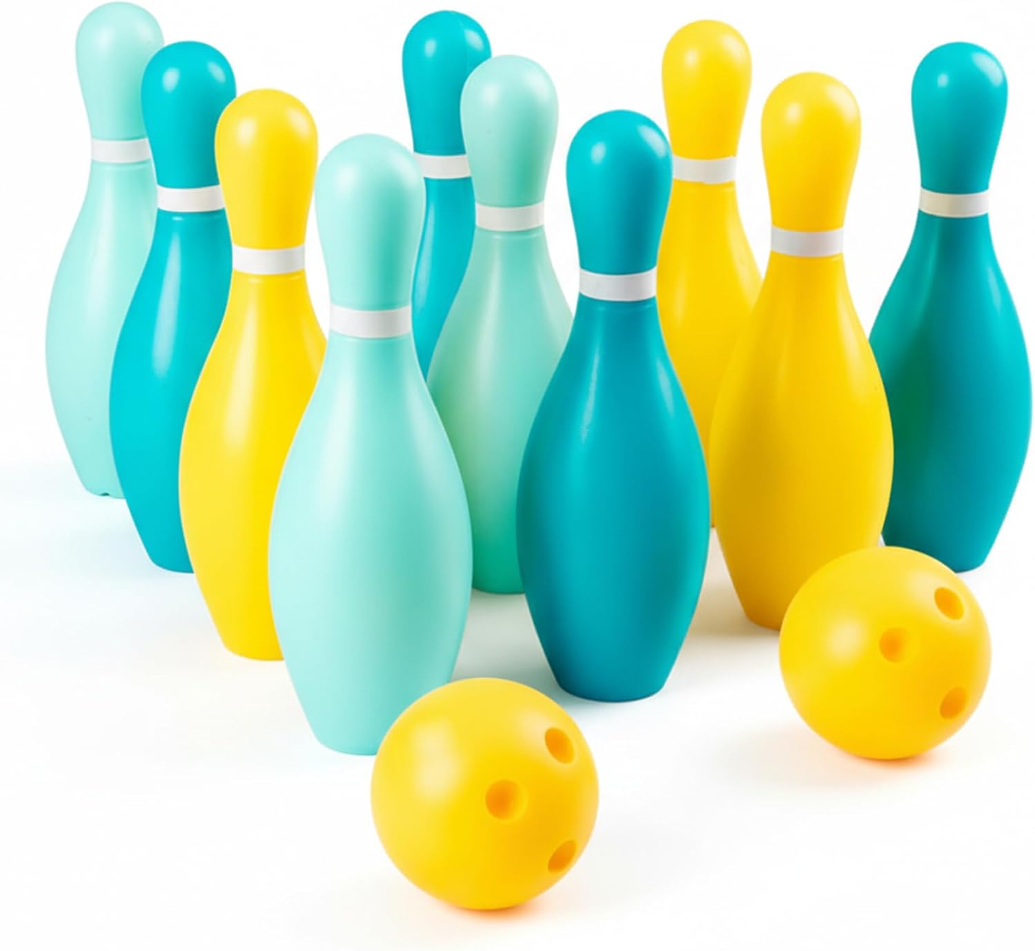 Kids Bowling Set, 10 Pins & 2 Balls Indoor Outdoor Sports Toys, Plastic Bowling Games with Easy-Knock Pins for Hand-Eye Coordination