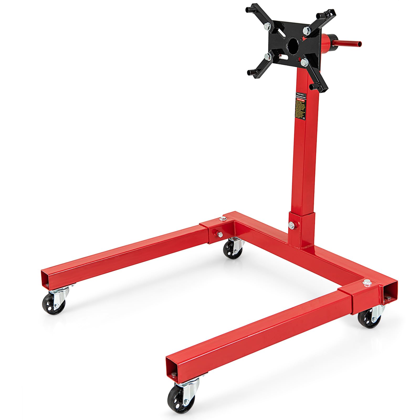 GYMAX Soporte de Motor de 3/4 Toneladas de Capacidad con Cabezal Giratorio de 360°, 4 Brazos Ajustables, 4 Ruedas Universales, Resistente para Taller de Reparación de Automóviles, Garaje, Rojo