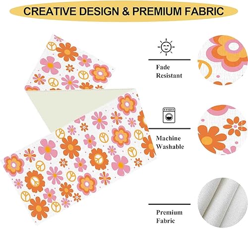 Miniatura 5 de Groovy - Camino de mesa floral retro de los años 70, hippie floral, rosa funky, bonita flor trippy decoración de mesa auxiliar para el hogar,