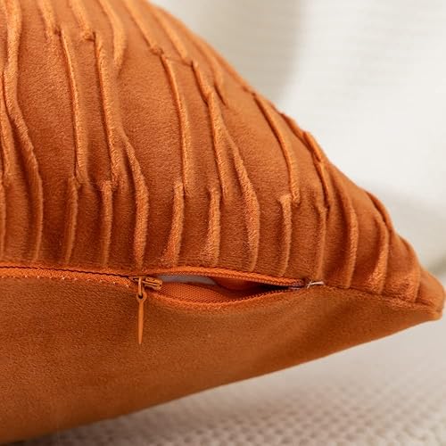 Miniatura 5 de Paquete de 2 fundas de almohada de terciopelo naranja con rayas onduladas decorativas de otoño, fundas de cojín lujosas y suaves para sofá rural y