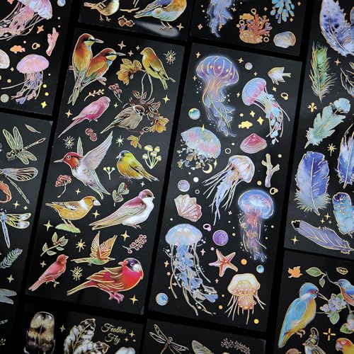 Scrapbooking Journaling Stickers Zubehör，12 Blätter Feather Scrapbook Aufkleber für DIY Scrapbooking，Journaling ，Photo Album，Calendar, Notebook Album Fotoalbum Gestalten Zubehör Sticker PET