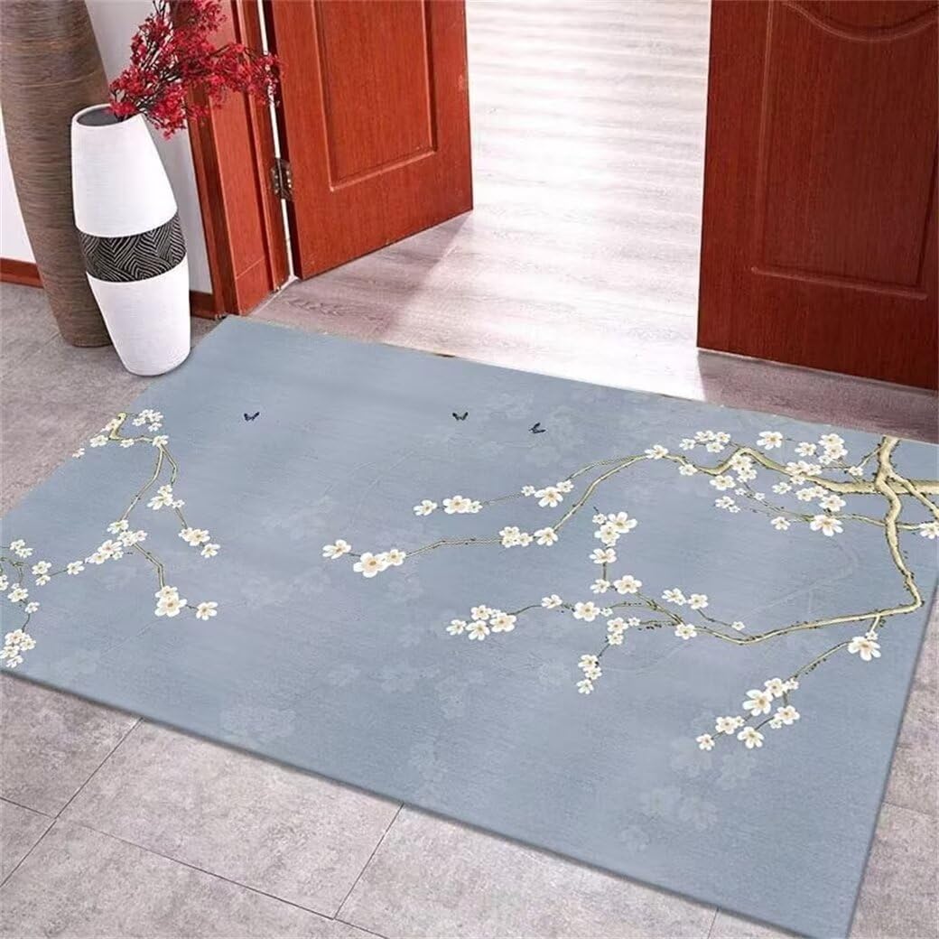 Tapis salle à manger bleu à fleurs pour une ambiance de repas conviviale