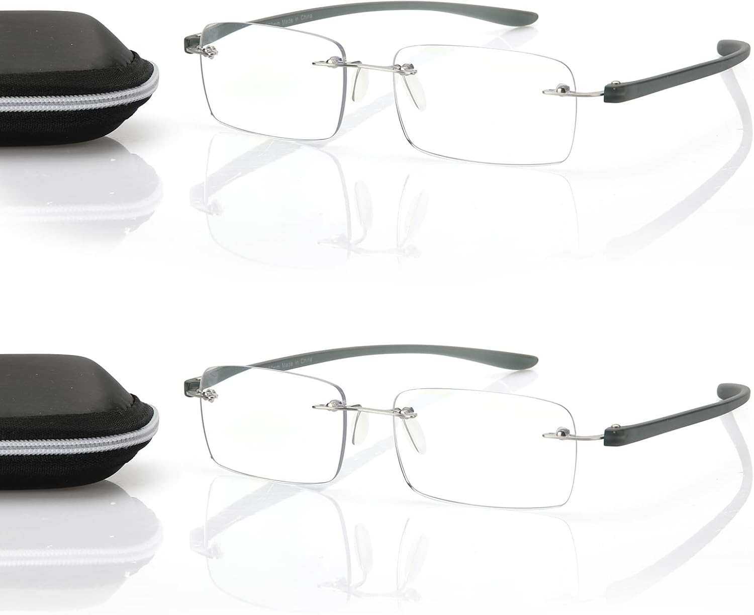 SKYOAK 2 Pack Executive Frameless Progressive Multifocus Reading Glasses for Men, Metal Rimless Blue Light Computer Readers