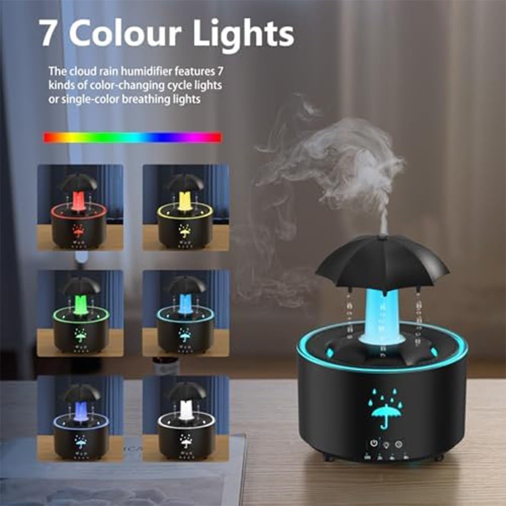 Minhe Diffusore per aromaterapia a LED a 7 colori con rotazione automatica, suoni della pioggia, impostazioni del timer e spegnimento automatico, doppio uso come umidificatore e diffusore di oli