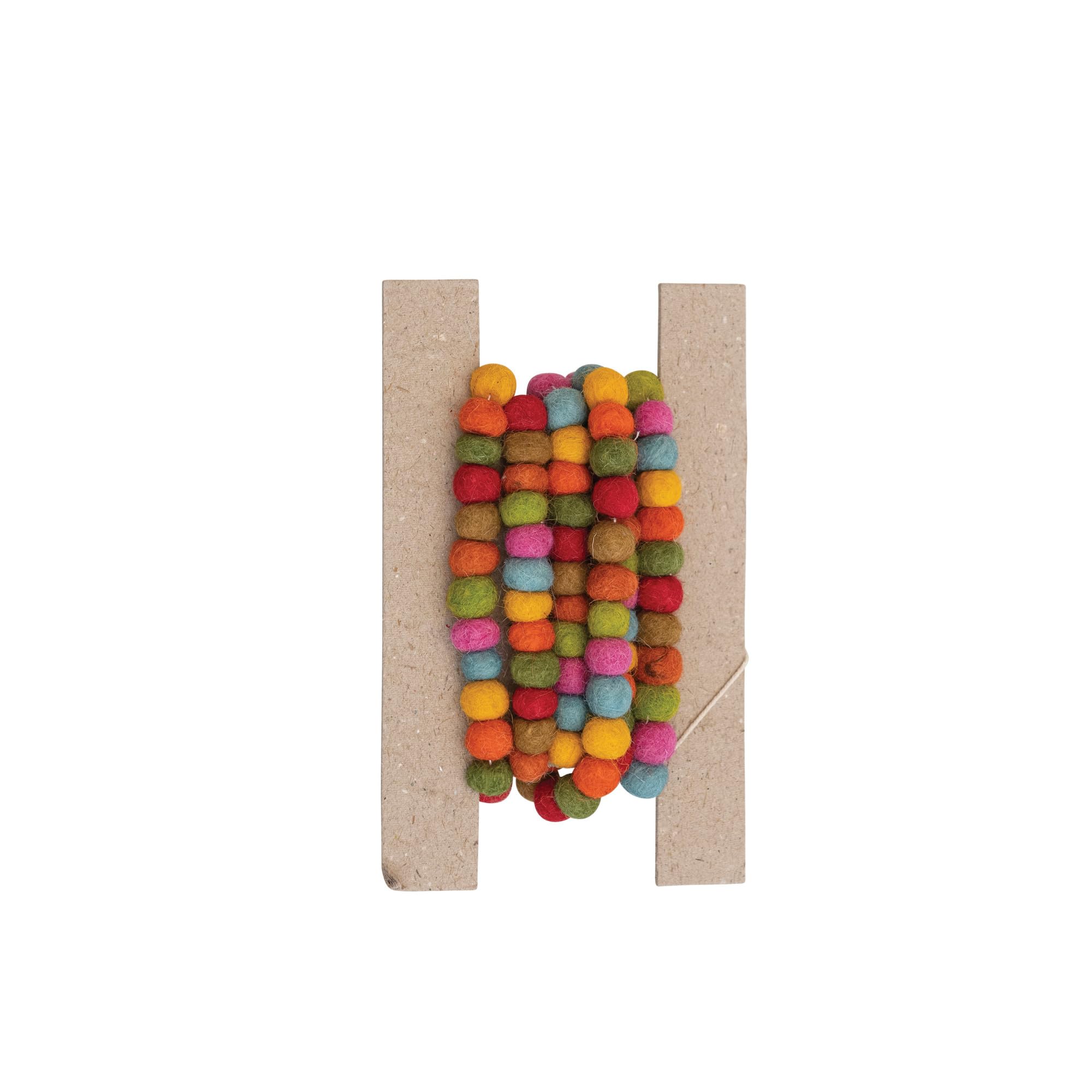 Creative Co-Op Handmade Wool Felt Ball Garland, Multicolor, Multi