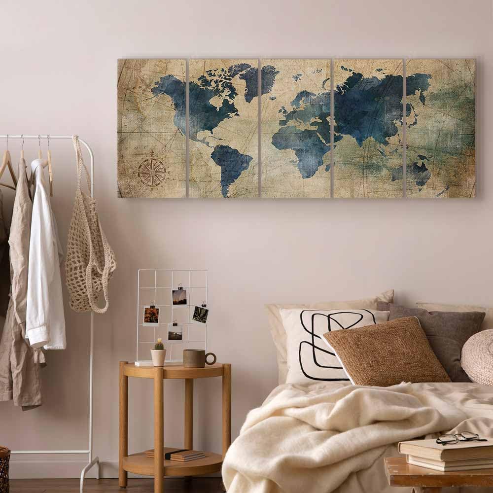 murando - Quadro Acustico Mappamondo 5 pezzi schiuma acustica Quadri Moderni Grandi - Camera da Letto Matrimoniale - Stampa su Tela - Pannelli Fonoassorbenti Decorativi - Fonoassorbente
