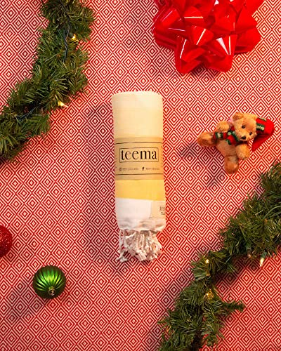 Teema Large Turkish Beach Towel - 100% Turkish Cotton - Sand Free - Fast Drying - Versatile And Multi-Use - The Layers (Yellow) #TOP5