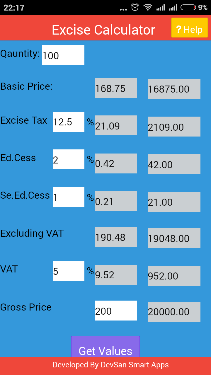 Excise Calculator for Android