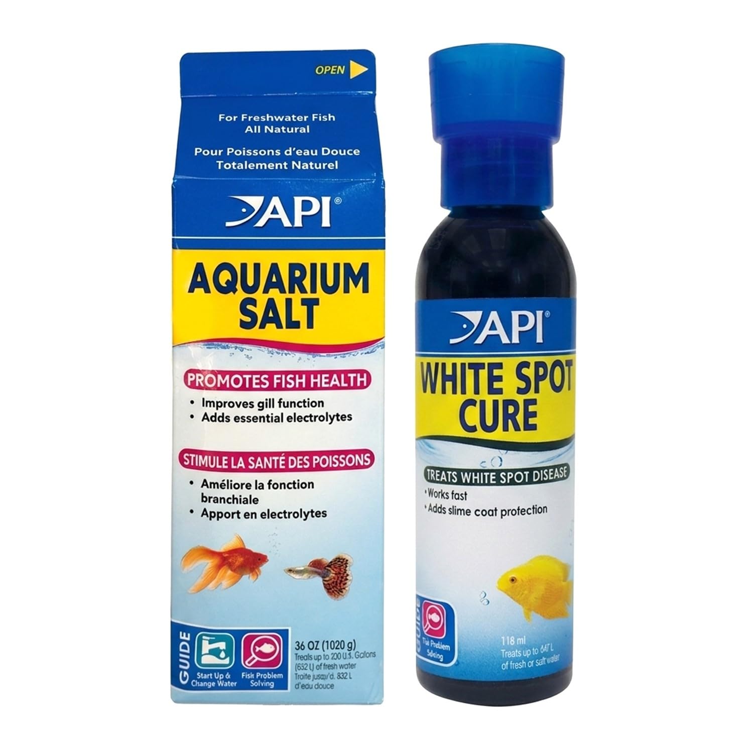 API Fish Medication & Aquarium Salt Bundle White Spot Cure 118ml + Salt 936g